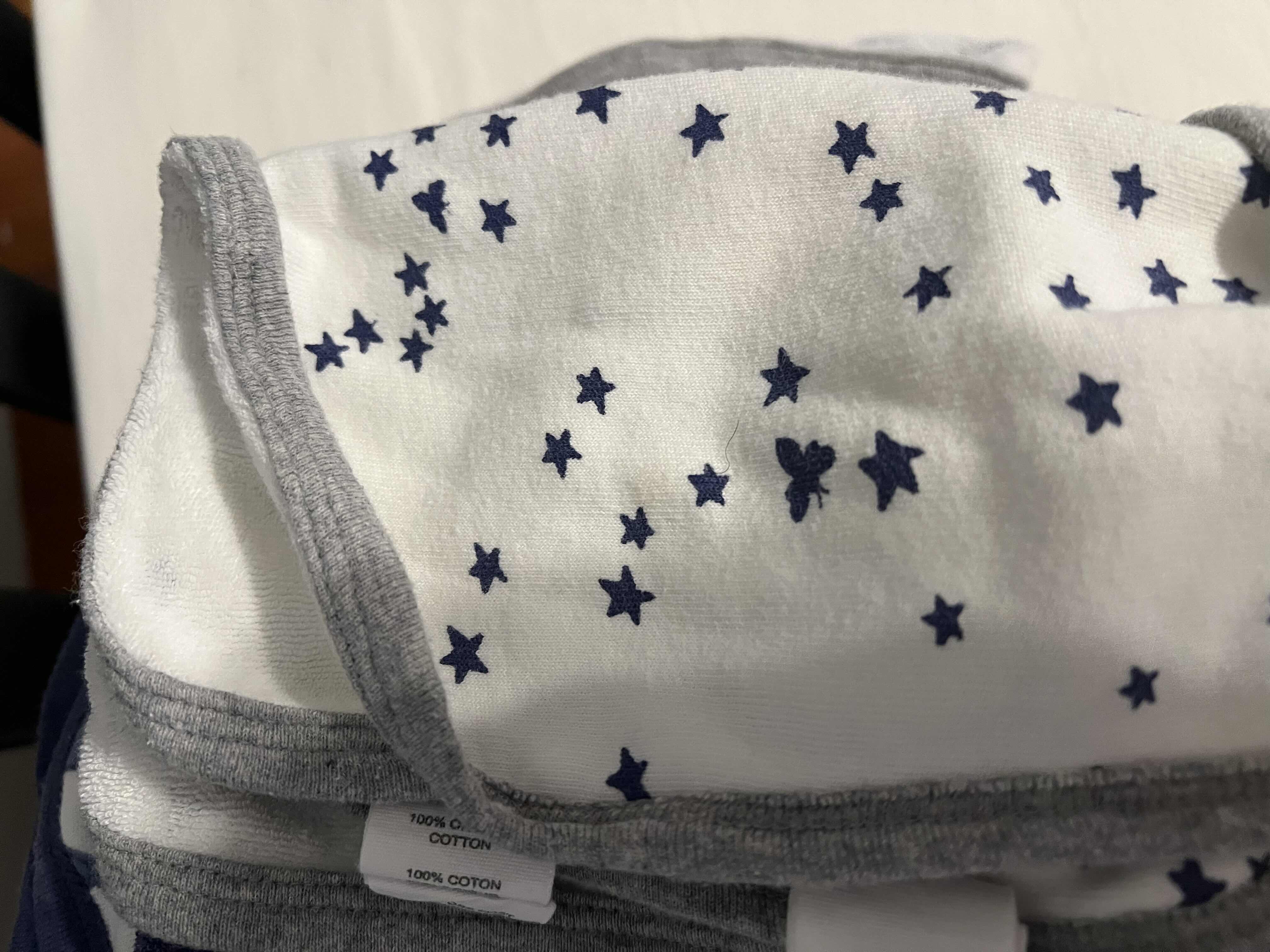 Photo 1 of BABY BATH TOWELS AND WASHCLOTHS. 9 PIECE SET. STARS AND MOONS. DARK BLUE AND WHITE.