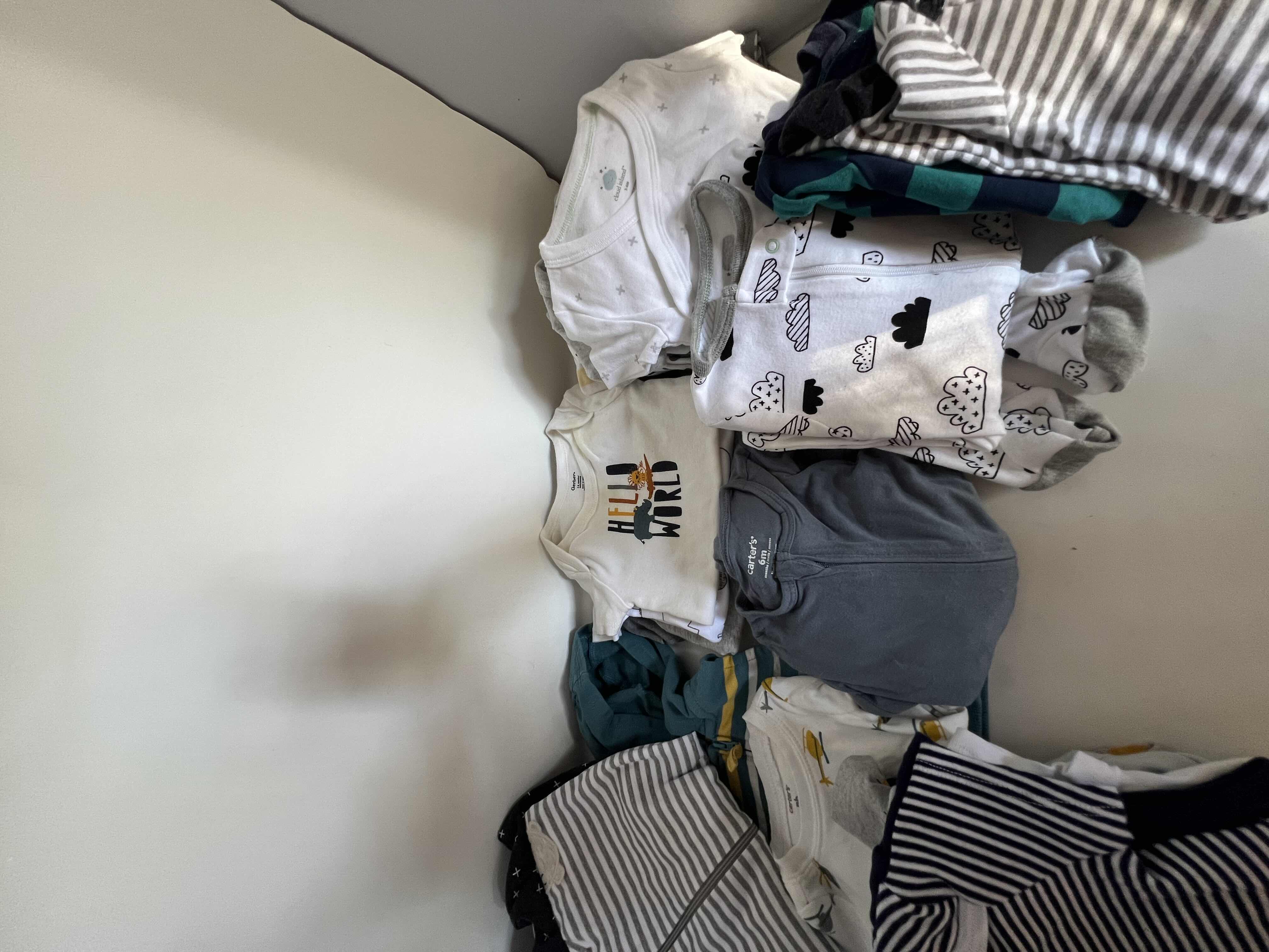 Photo 1 of 20-GENTLY USED BABY CLOTHES. VARIETY OF ONSIES, FEET PAJAMAS MATCHING SETS. GREAT FOR BOTH GIRLS AND BOYS.