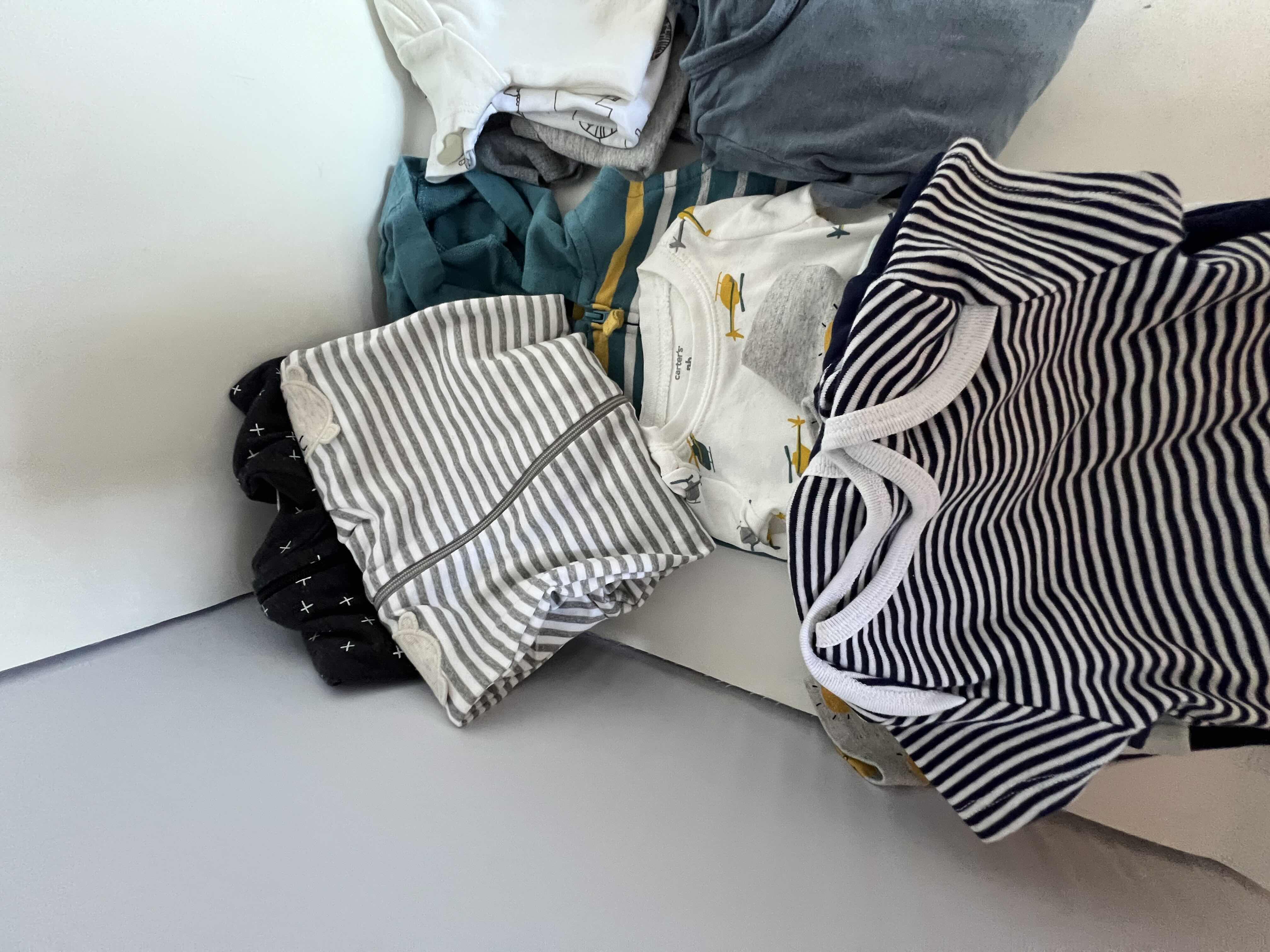 Photo 1 of 20-GENTLY USED BABY CLOTHES. VARIETY OF ONSIES, FEET PAJAMAS MATCHING SETS. GREAT FOR BOTH GIRLS AND BOYS.