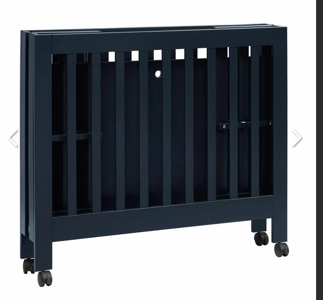 Photo 1 of BABYLETTO ORIGAMI MINI CRIB. COLLAPSABLE WOODEN BASINET, WITH CUSTOM SIZED MATTRESS PAD AND NEUTRAL SHEET. BLUE GREY COLOR, LIKE NEW. 