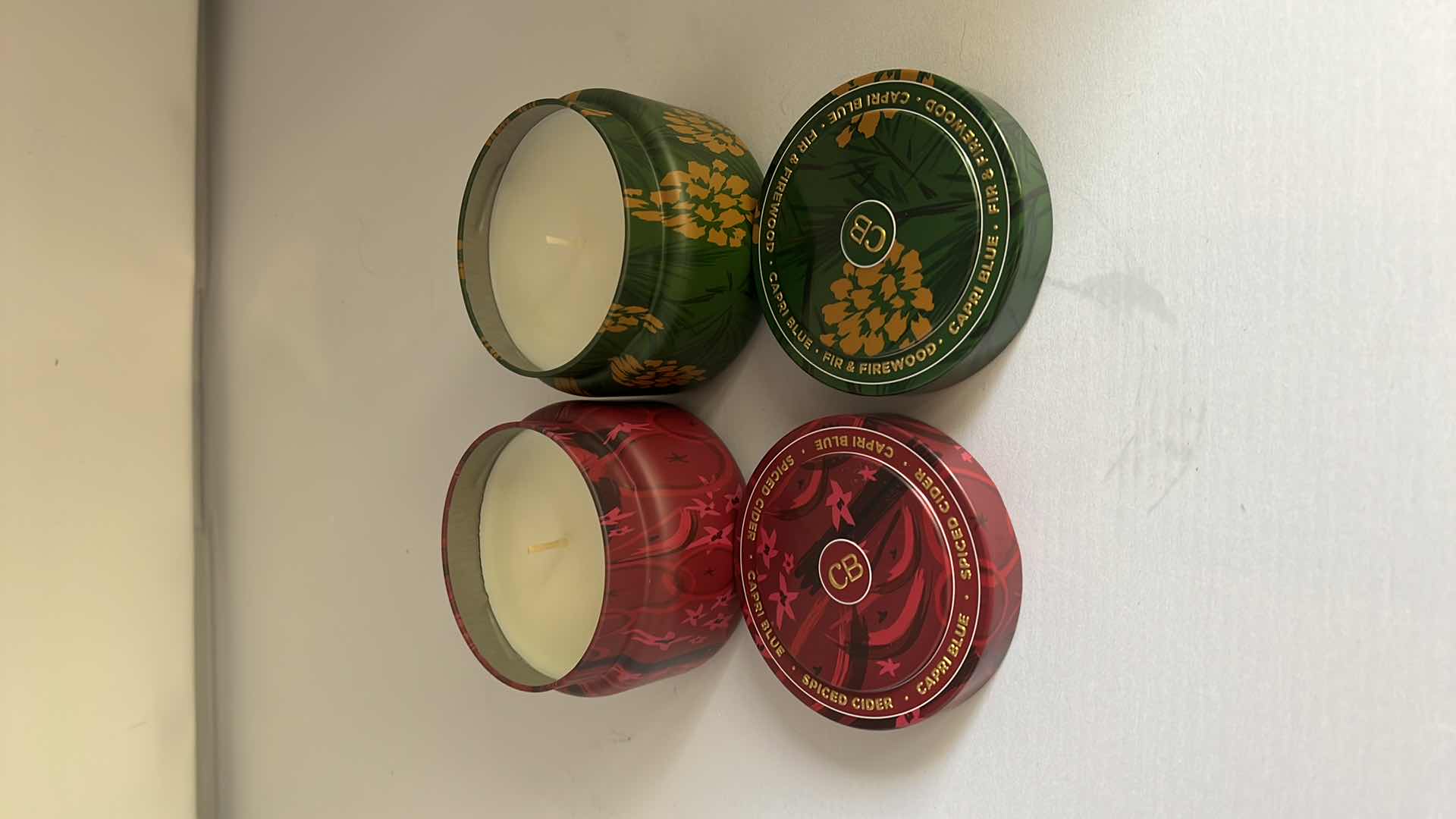 Photo 1 of 2-BRAND NEW ANTHROPOLOGY X CAPRI BLUE 8.5 OZ CANDLES. SCENTS: “FIR AND FIREWOOD” AND “SPICED CIDER.”