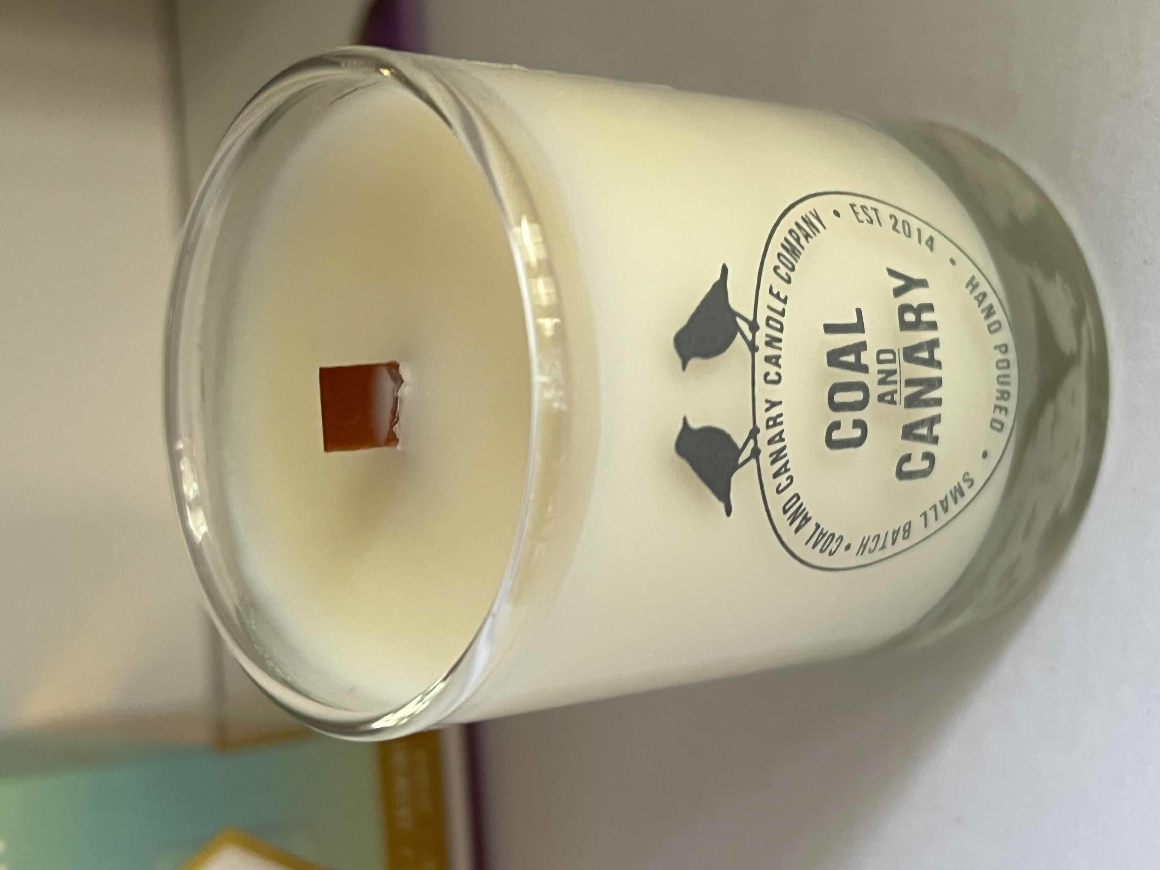 Photo 1 of 4-NEW IN BOX COAL AND CANARY 3OZ HAND POURED WOOD WICK CANDLES. “GIRLS NIGHT OUT” COLLECTION. (1 CANDLE MISSING FROM SET OF 5)