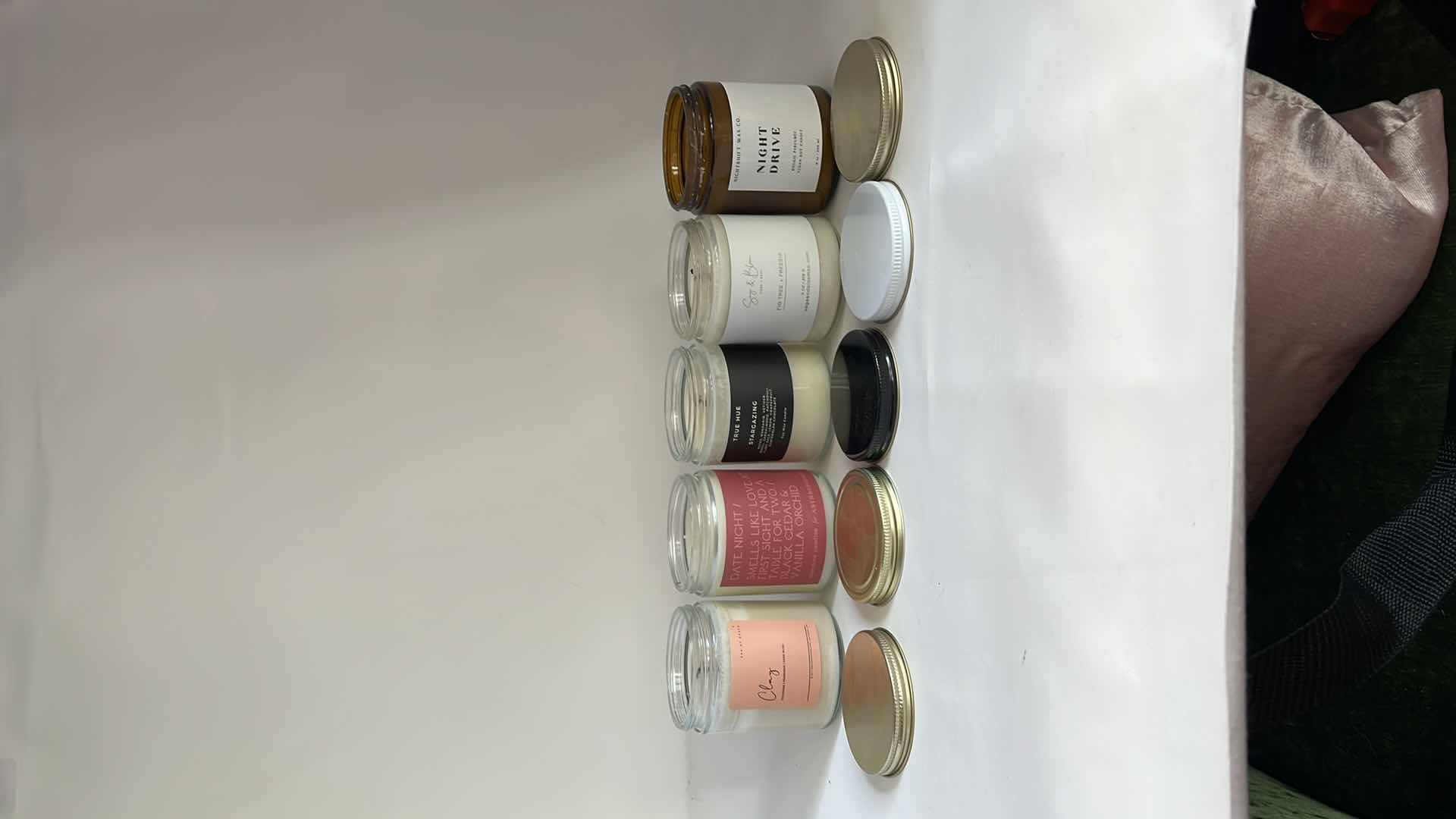 Photo 1 of 6-GENTLY USED CANDLES WITH LIDS. VARIOUS SCENTS. 8 OZ