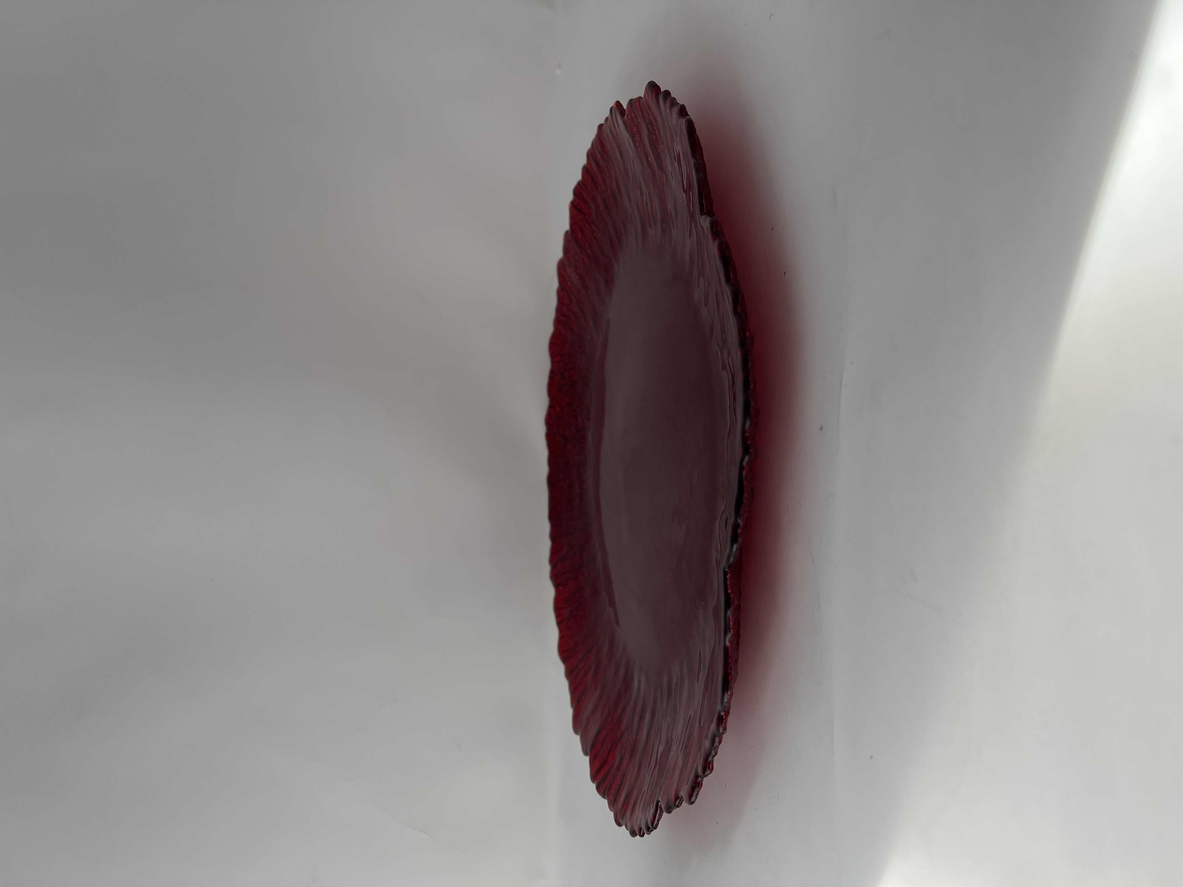 Photo 1 of 3-FORGED GLITTER GLASS PLATE CHARGER. BURGANDY, TEXTURED WITH SCALLOPED EDGE.  13” SET OF 3 (OTHER SET OF 3 SOLD SEPARATELY.  