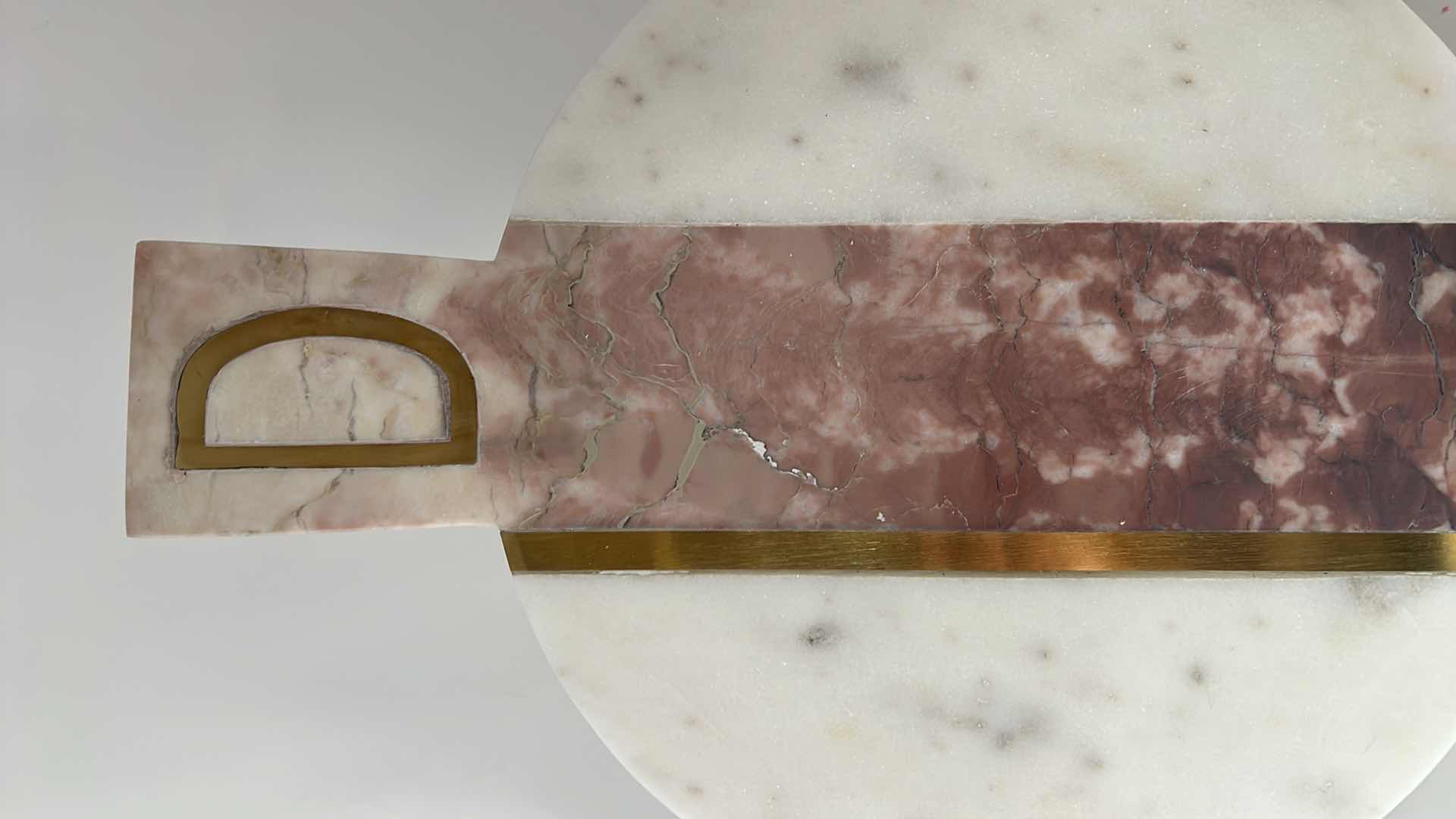 Photo 2 of ANTHROPOLOGY MARBLE CUTTING BOARD GOLD INITIAL “D” INLAY. ROSE QUARTZ ACCENT. 12”H 