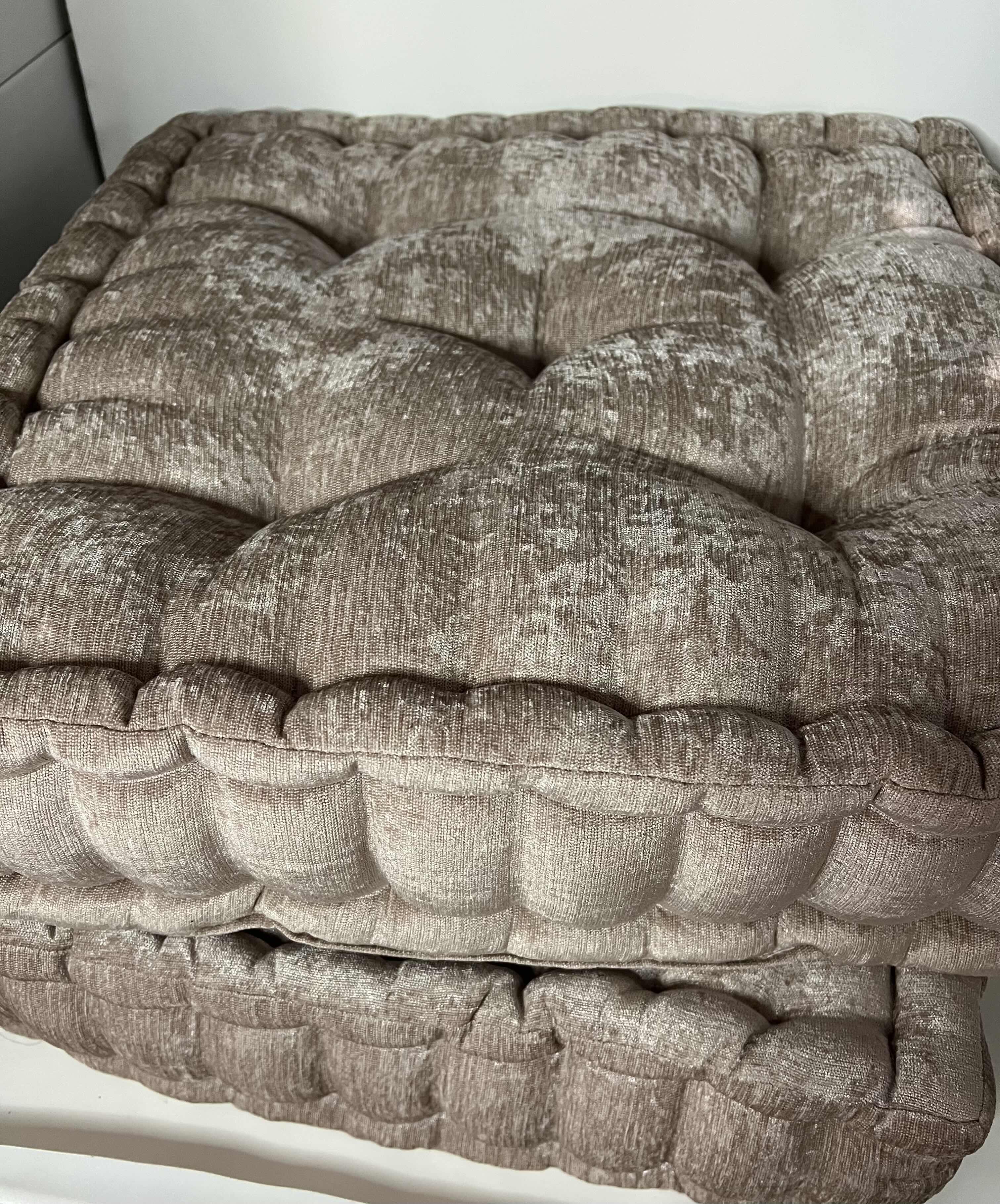 Photo 1 of 2-DECORATIVE SEAT CUSHIONS. SILVER GREY, THICK  VELVET UPHOLSTERED PAD FOR MEDITATION, DECORATION AND CHAIR USE. 