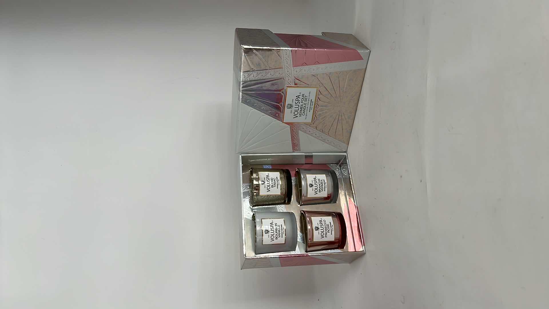 Photo 1 of 4-BRAND NEW VOLUSPA VERMEIL FOUR CANDLE SET. 4 GLOSSY METALIC VOTIVE GLASS CANDLES. 