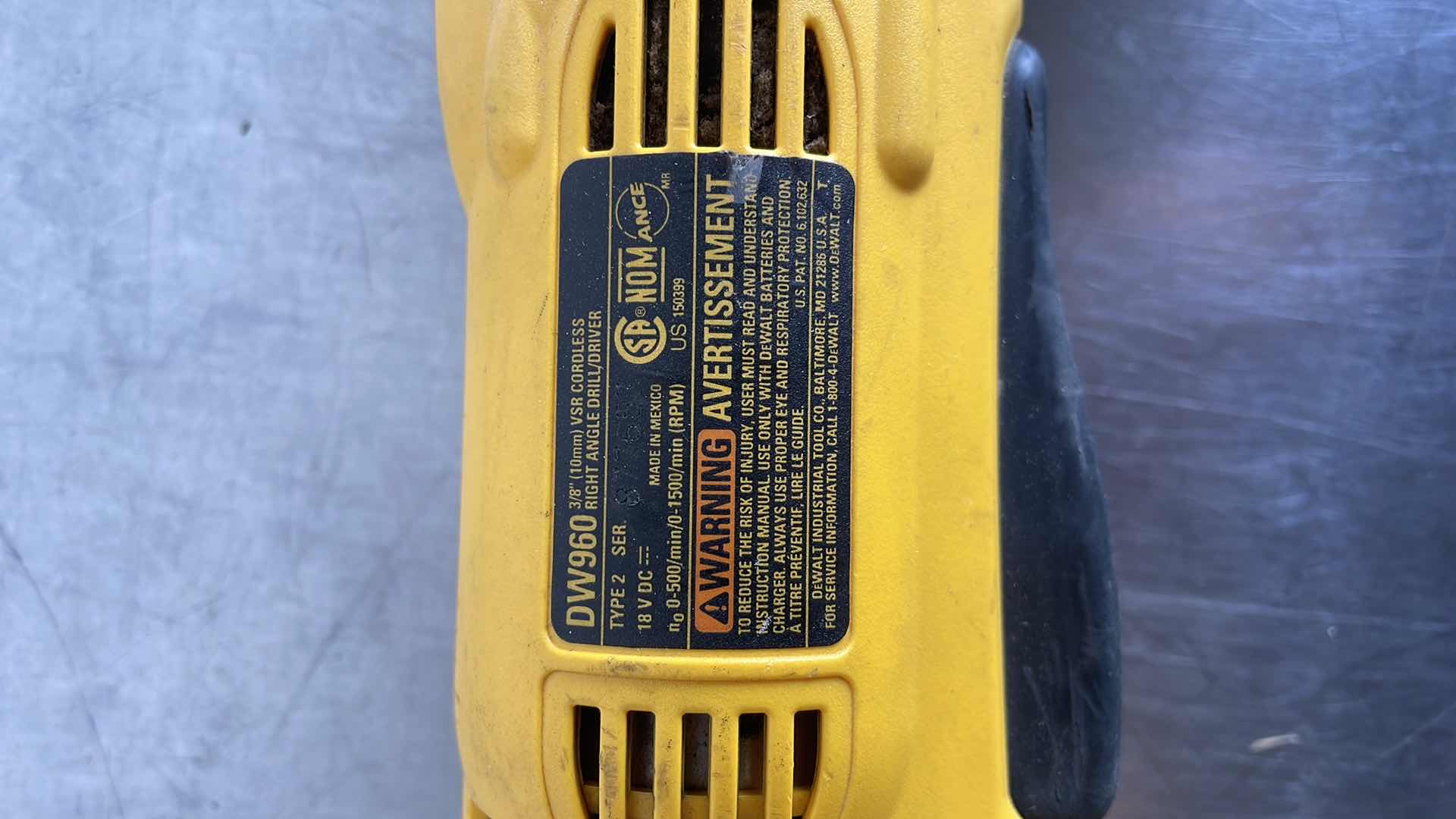 Photo 1 of DEWALT 7.2-18V CHARGER DW9116, 18V 3/8” RT ANGLE DRILL DRIVER DW960, 18V 1/2” CORDLESS DRILL DCD940