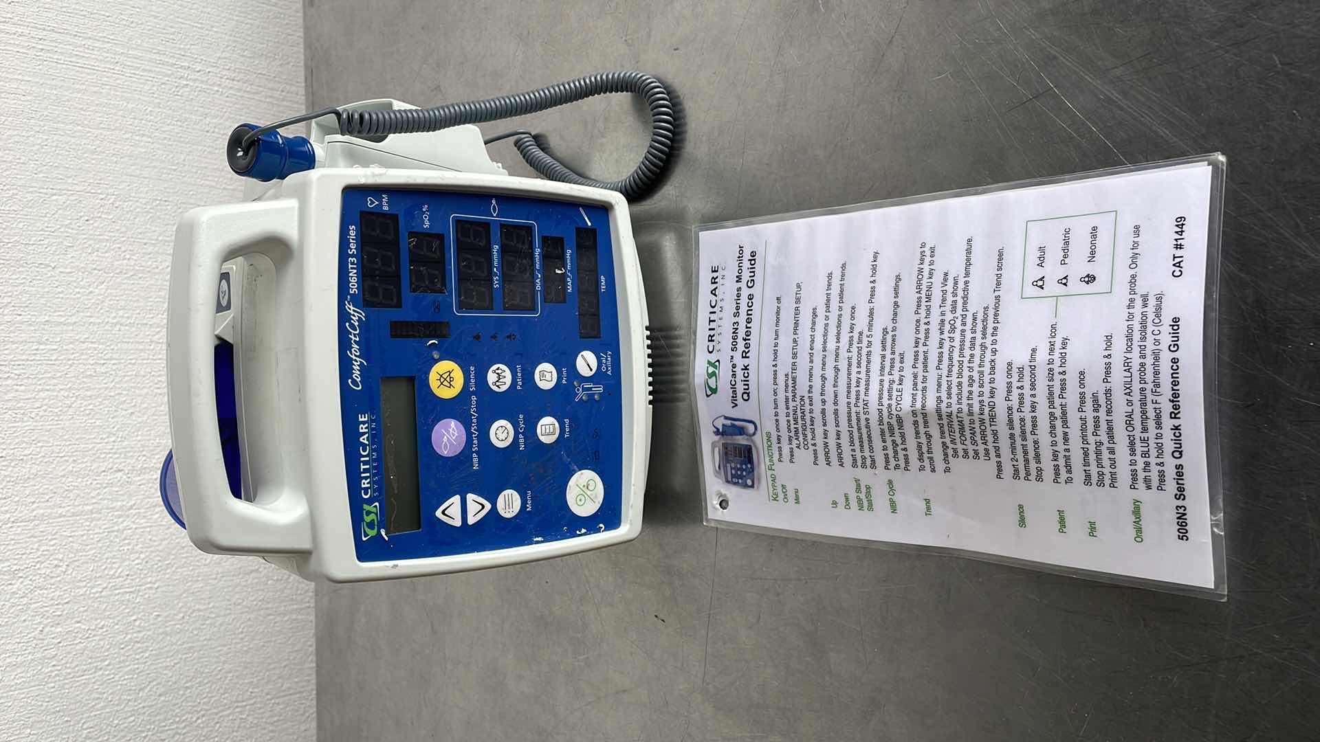 Photo 1 of CRITICARE VITAL SIGNS MONITOR MODEL 506N3 SERIES NO POWER CORD
