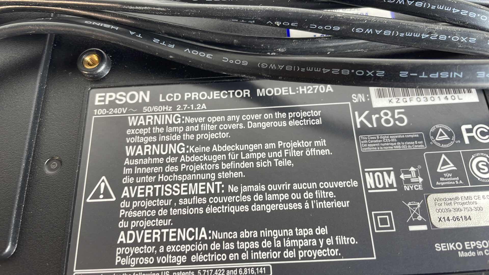 Photo 1 of EPSON WXGA LCD PROJECTOR MODEL H270A
