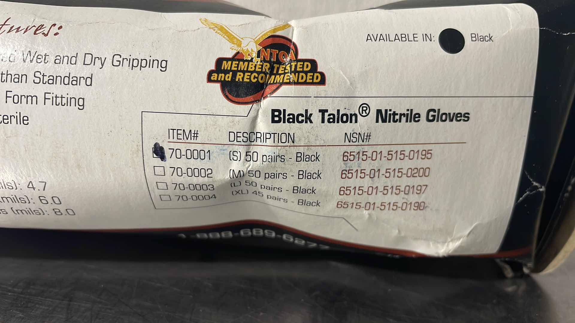 Photo 1 of BLACK TALON ULTIMATE NITRILE GLOVES (SMALL) DAMAGED BOX