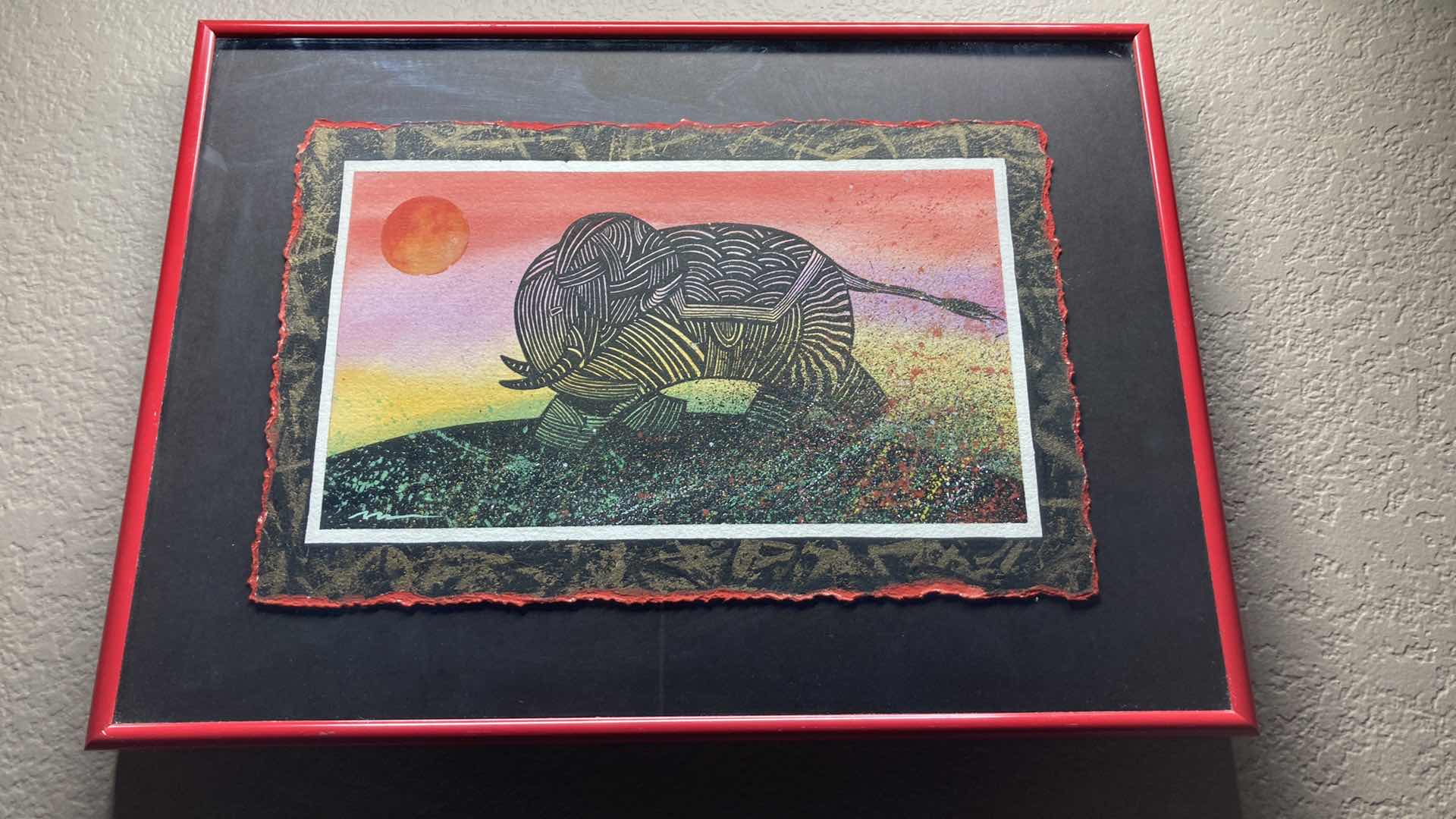Photo 1 of ELEPHANT SUNRISE ABSTRACT FRAMED ARTWORK SIGNED BY ARTIST 18.25” X 13.25”