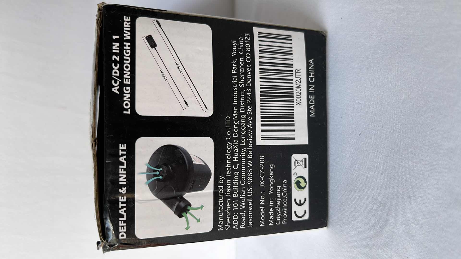 Photo 4 of JASONWELL ELECTRIC PUMP DUAL-USE DEFLATE/INFLATE AC/DC 2 IN 1 (MODEL JX-CZ-208)