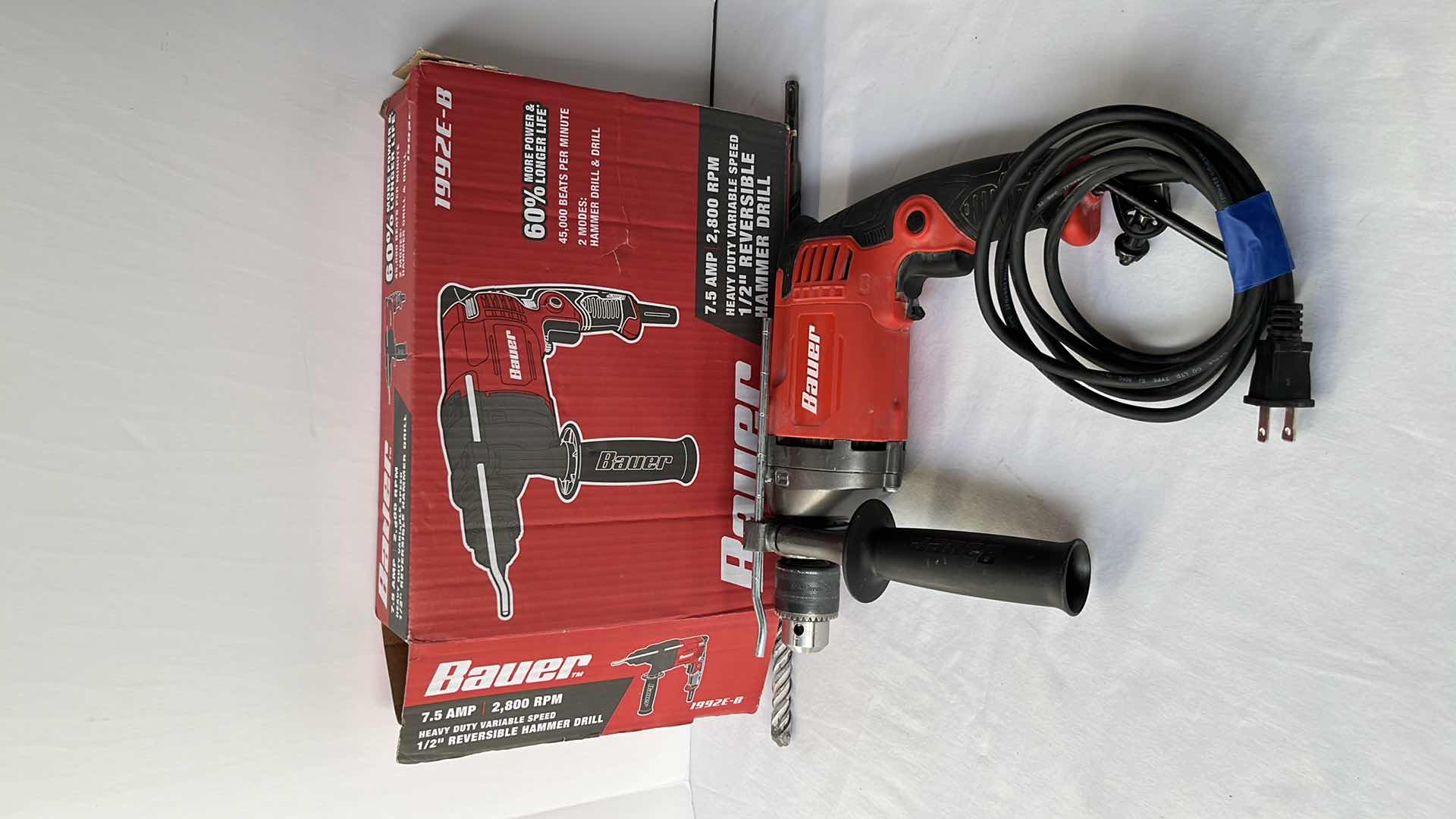Photo 1 of BAUER 1/2” REVERSIBLE HAMMER DRILL 7.5 AMP 2,800 RPM (MODEL 1992E-B)