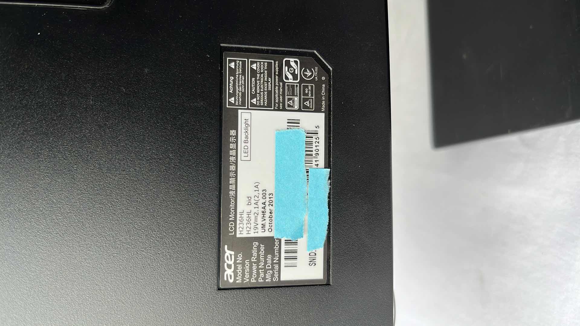 Photo 1 of ACER H6 SERIES 23” IPS LED HD MONITOR (MODEL H236HL bid)