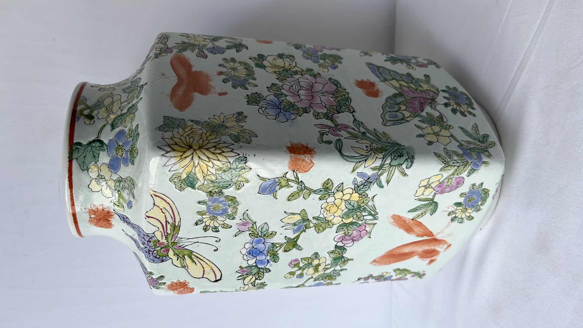 Photo 1 of FLORAL/BUTTERFLY CERAMIC VASE 6” X 6” X 12.5”H