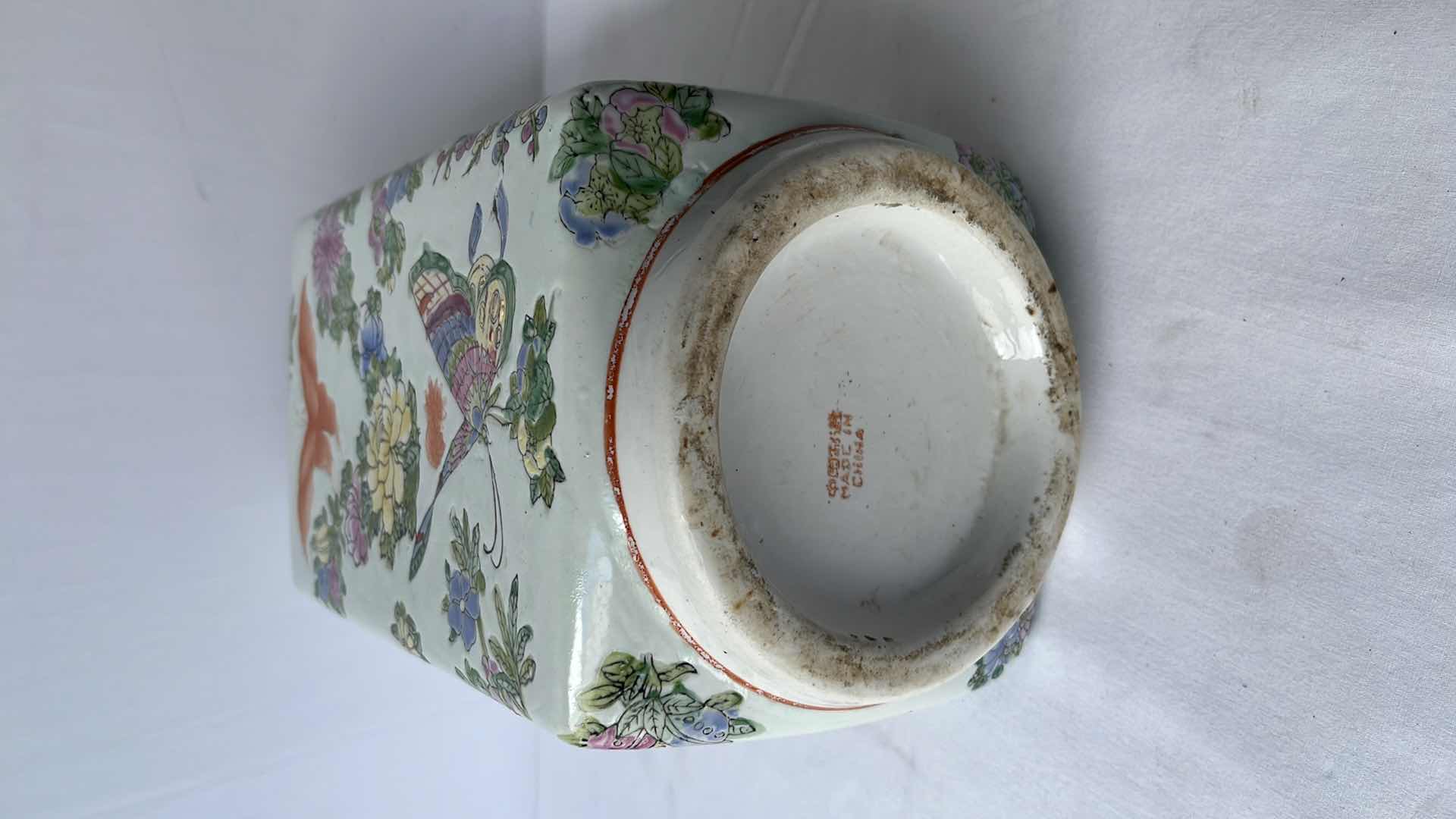 Photo 1 of FLORAL/BUTTERFLY CERAMIC VASE 6” X 6” X 12.5”H