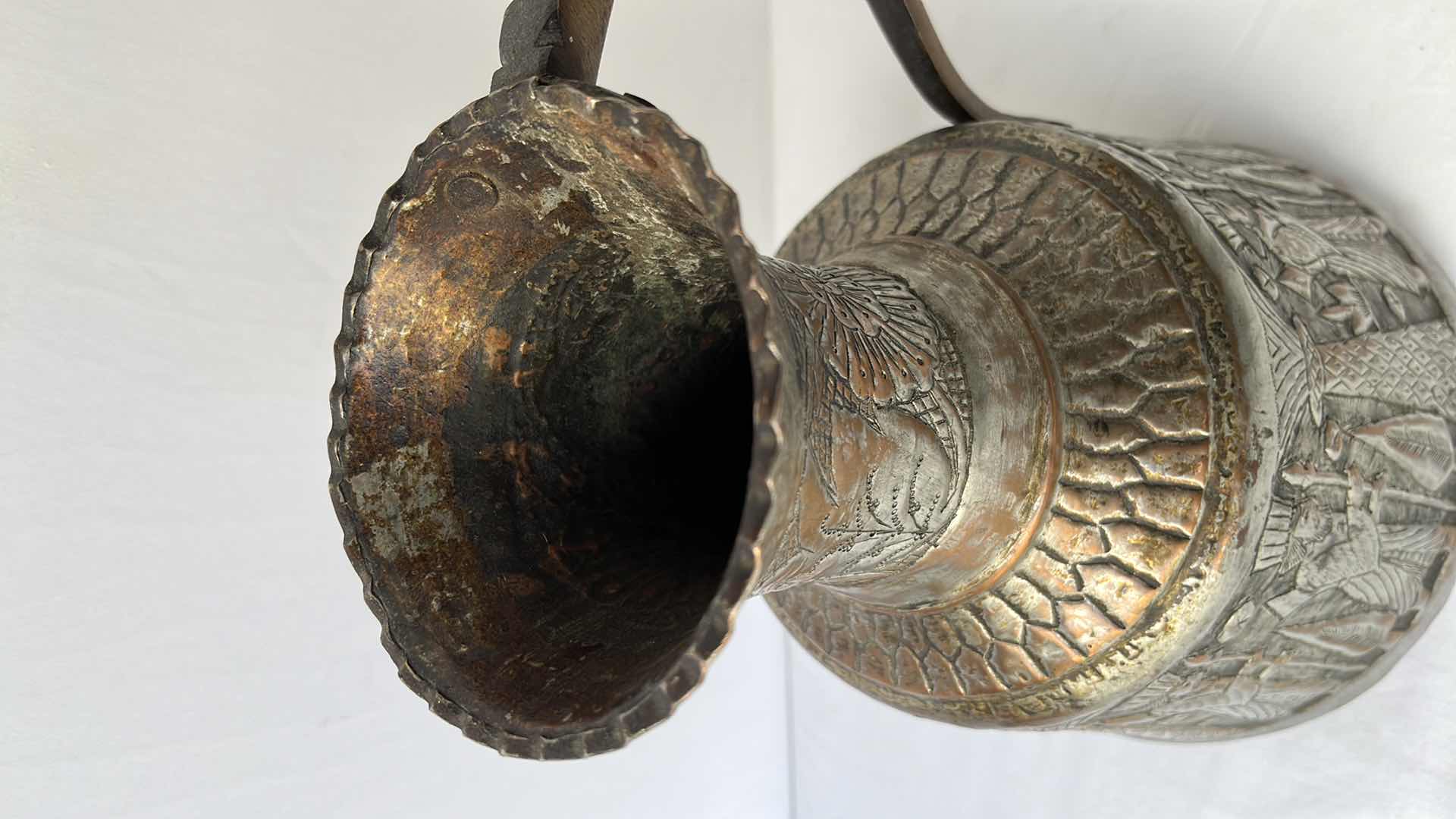 Photo 1 of EARLY CENTURY STYLE MIDDLE EASTERN DIE-CAST METAL JUG 13”H