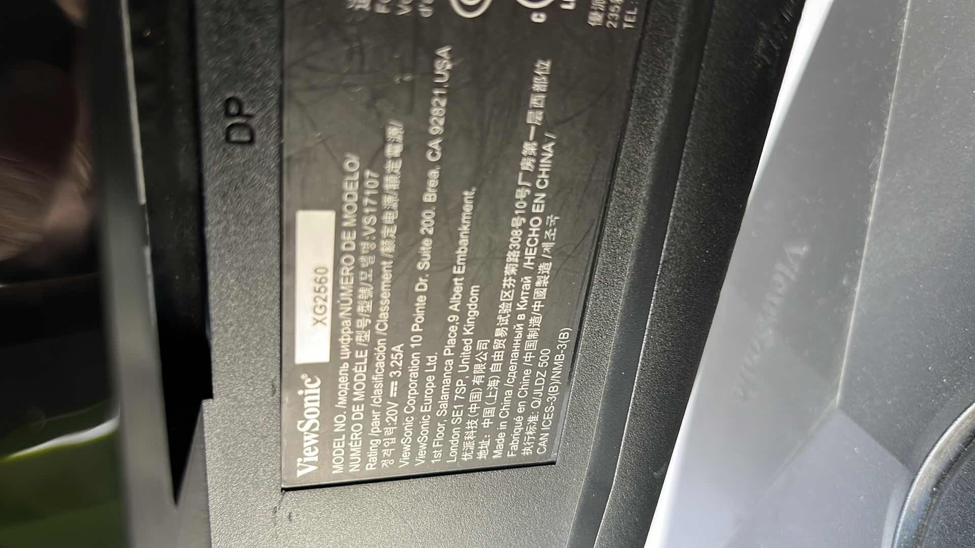 Photo 5 of VIEWSONIC 25” 1080P 240HZ 1MS GSYNC GAMING MONITOR (MODEL XG2560)