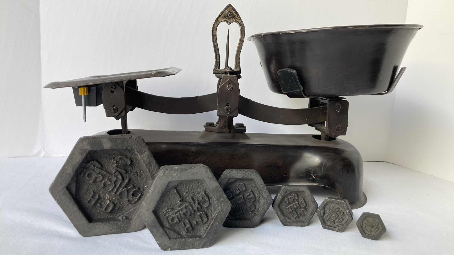 Photo 1 of ANTIQUE METAL 18” SCALE W CAST IRON WEIGHTS