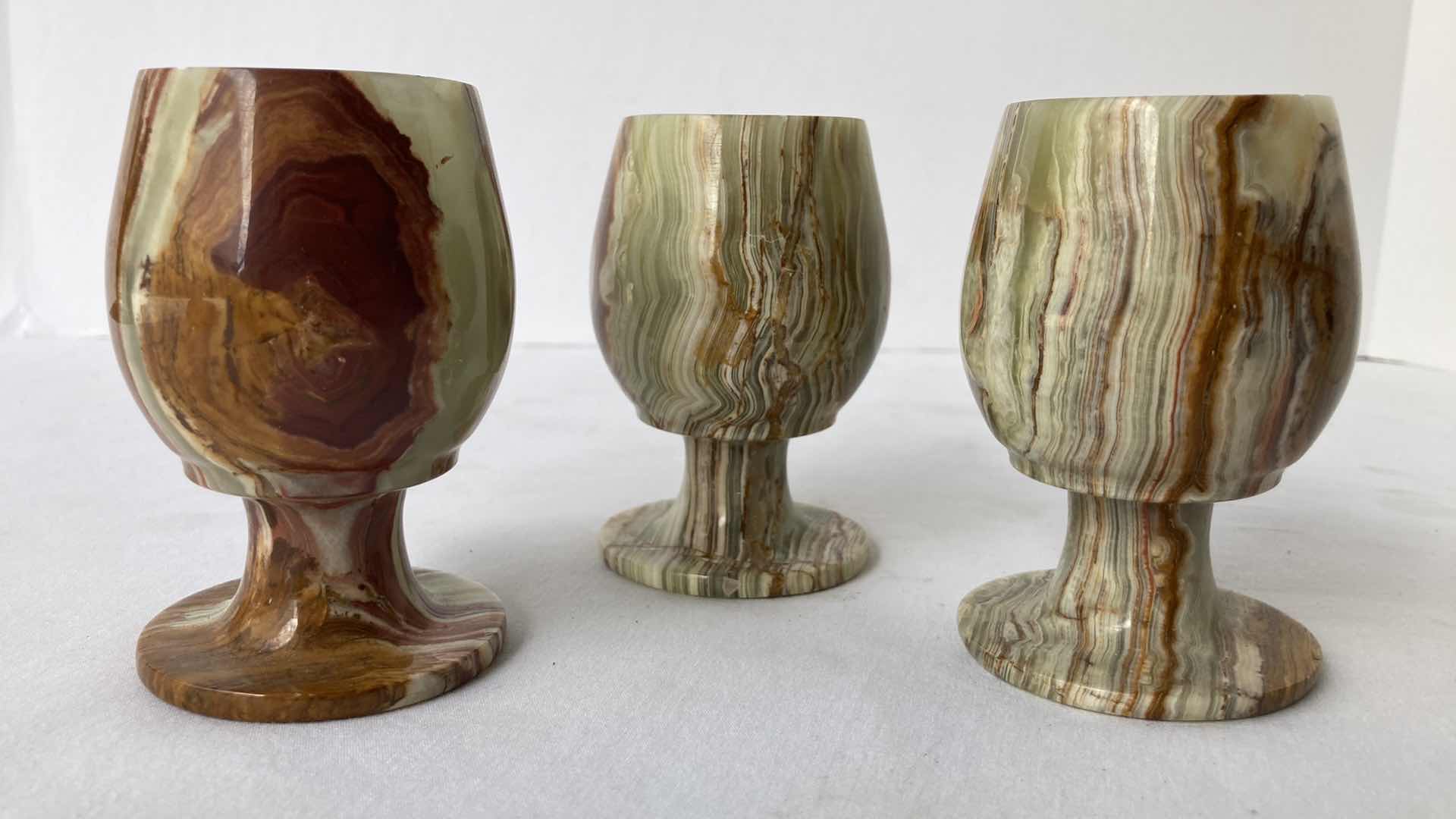 Photo 1 of MARBLE ONYX 3.75” GOBLETS (3) W CERAMIC PITCHER H9.5”