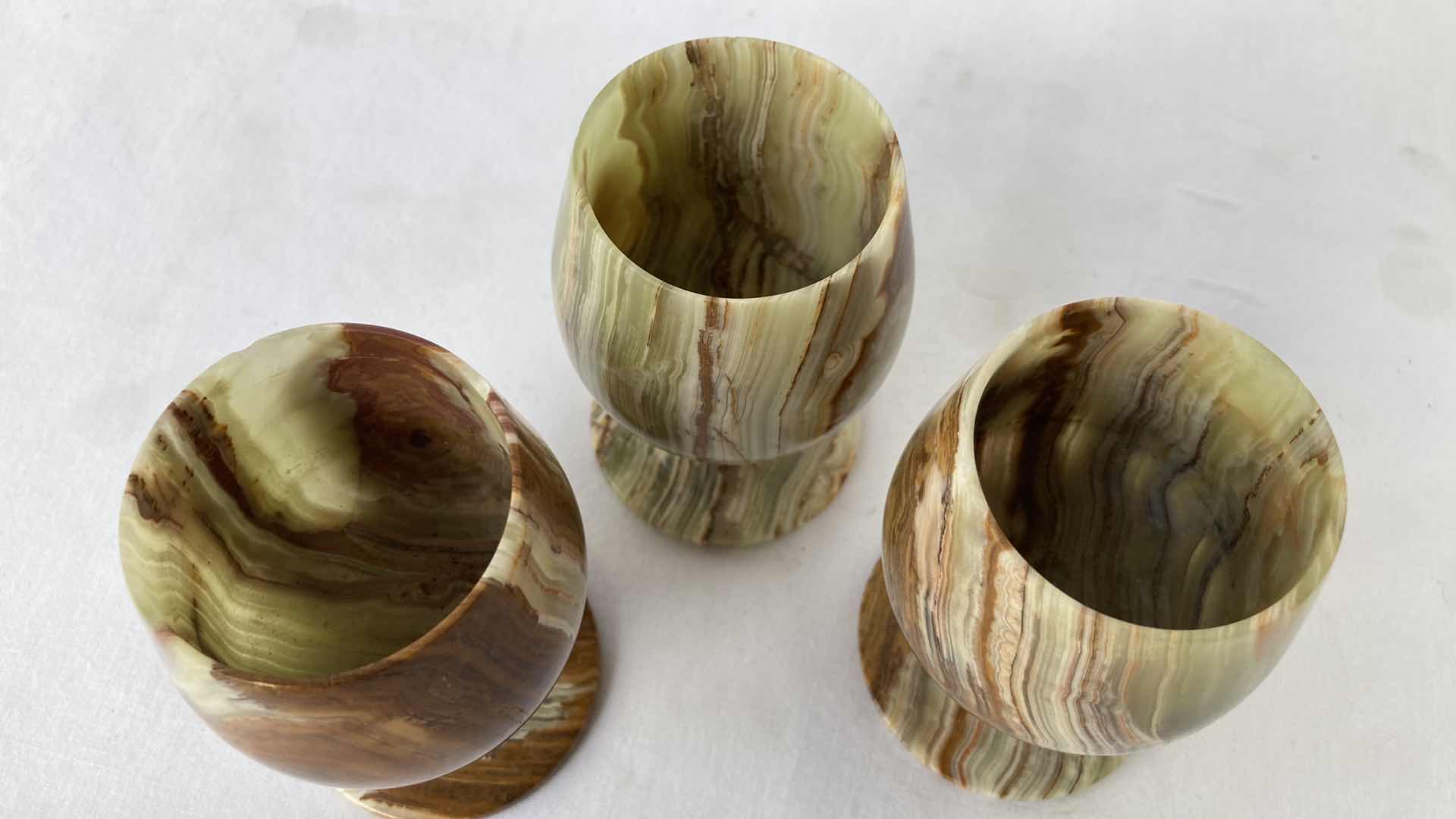 Photo 1 of MARBLE ONYX 3.75” GOBLETS (3) W CERAMIC PITCHER H9.5”