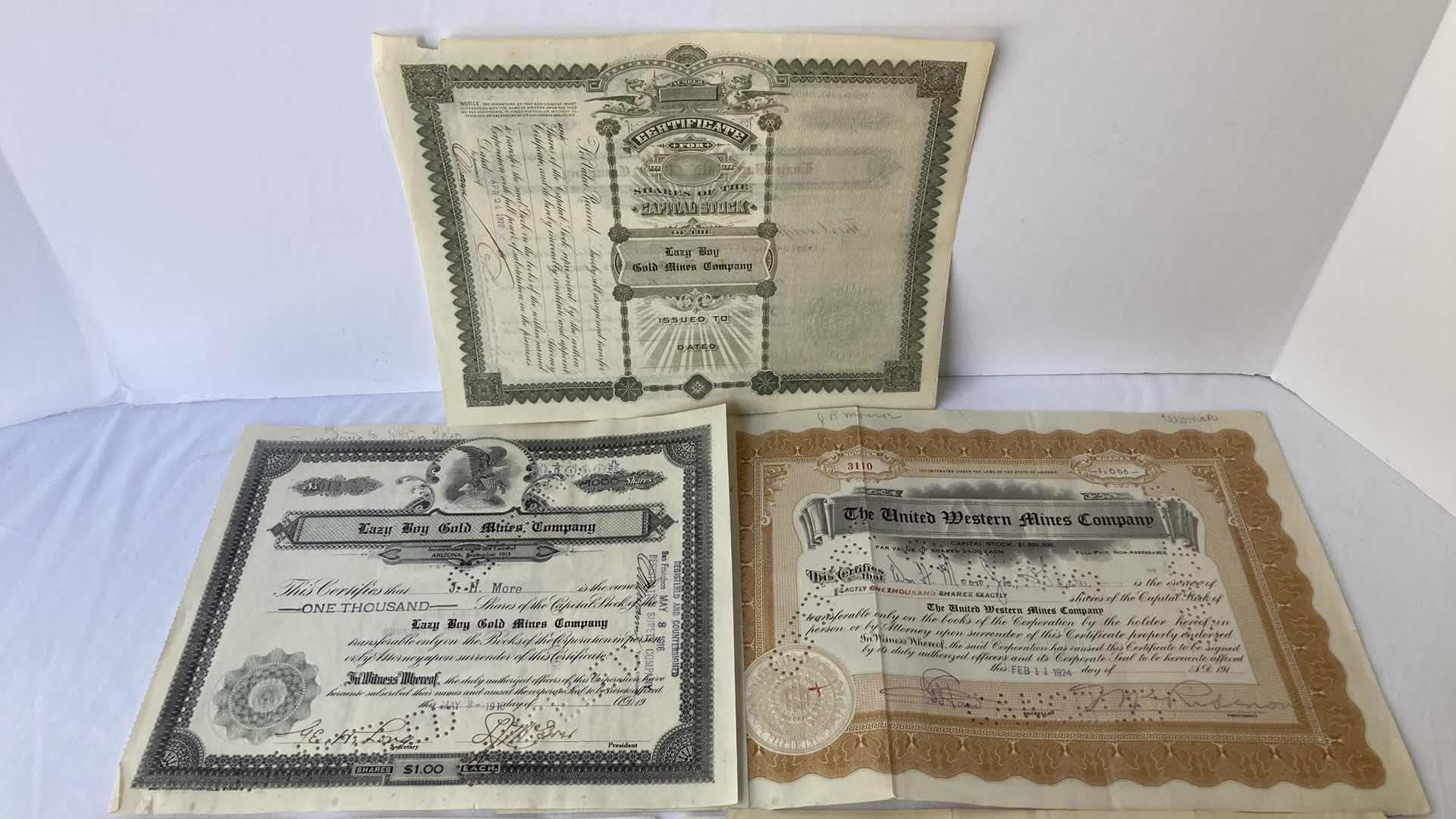 Photo 1 of EARLY CENTURY MINING COMPANY STOCK CERTIFICATES 1920s-1930s