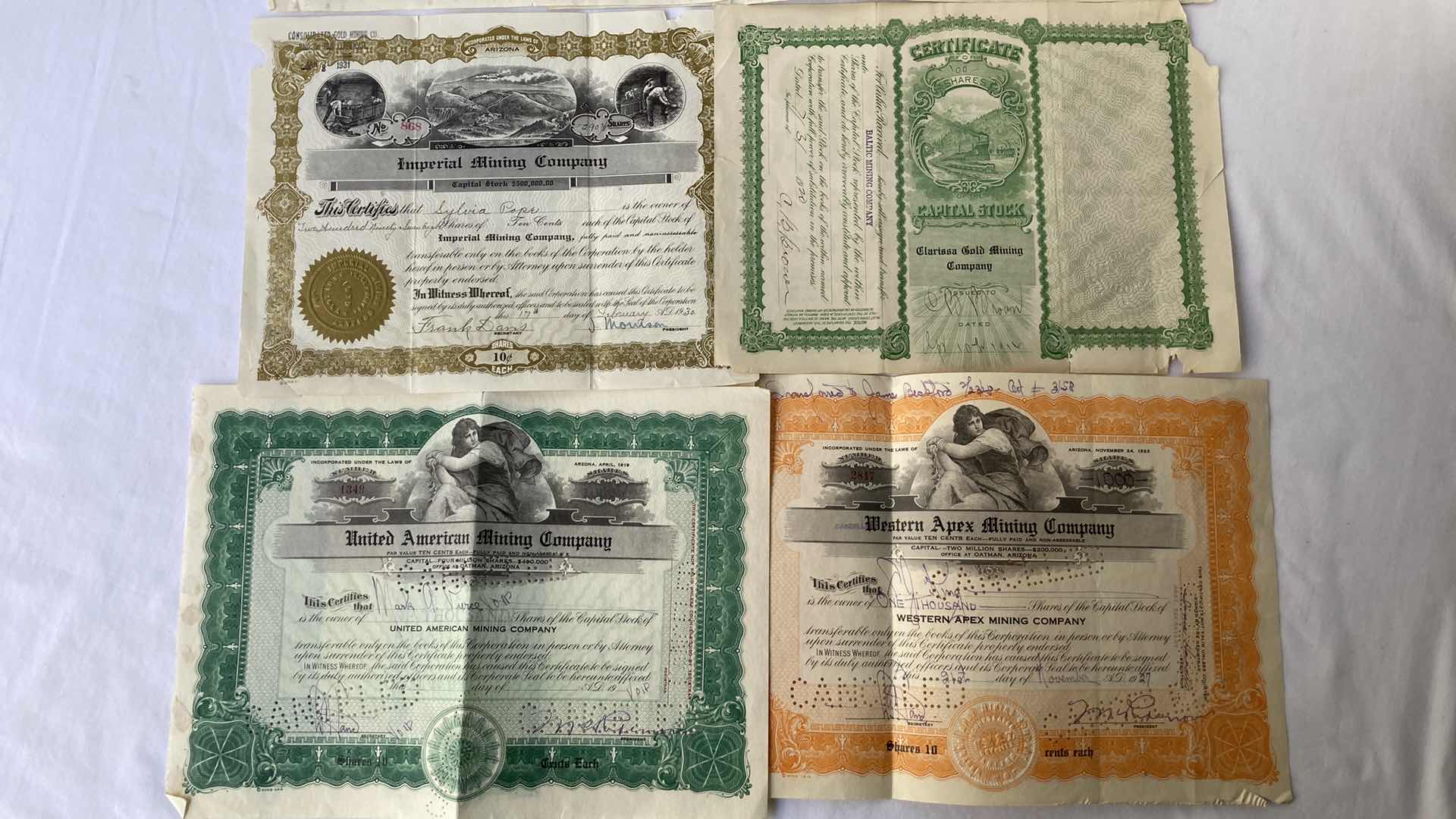 Photo 1 of EARLY CENTURY MINING COMPANY STOCK CERTIFICATES 1920s-1930s