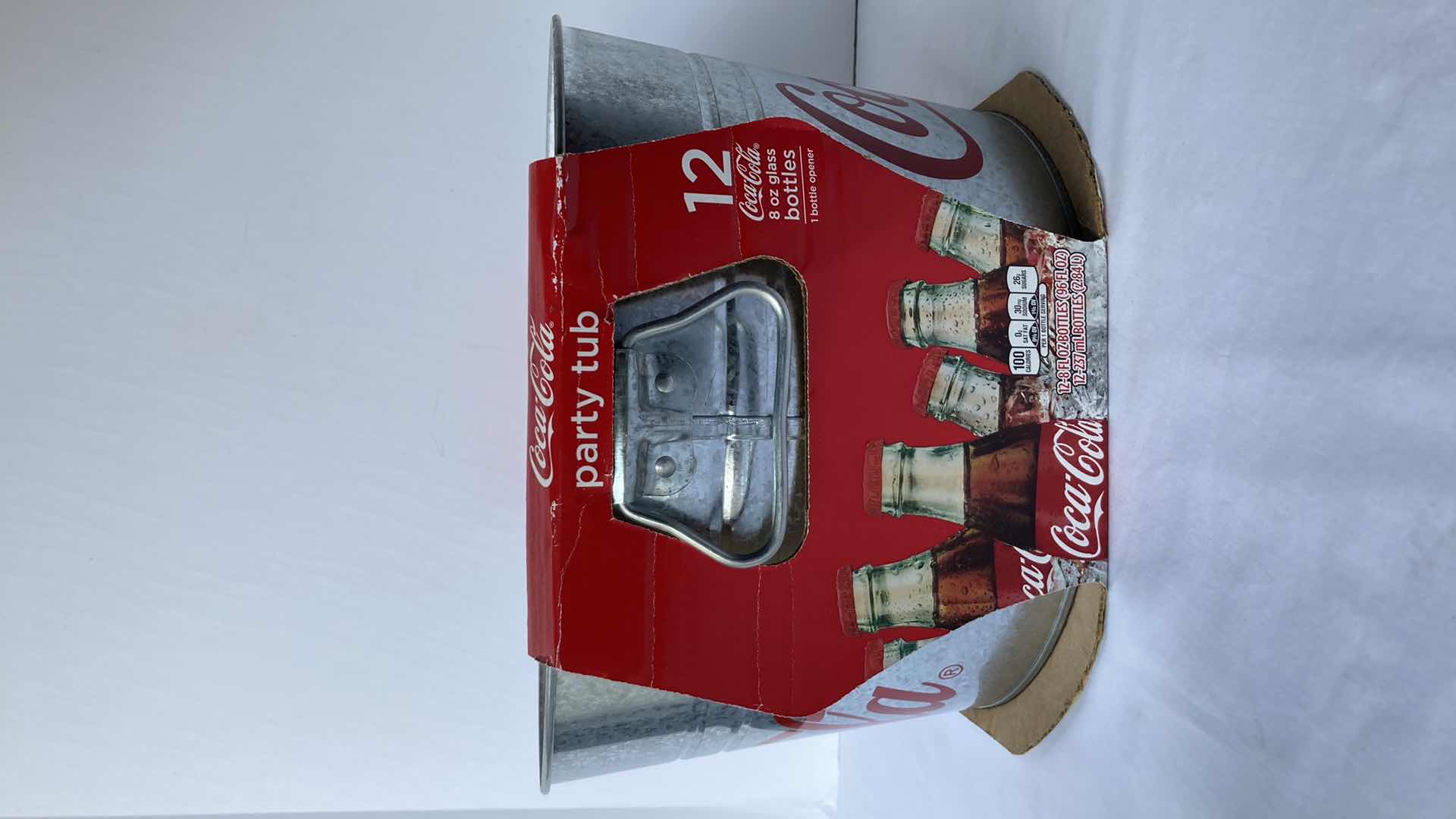 Photo 1 of NEW COCA-COLA PARTY TIN TUB W 12 8OZ FULL GLASS BOTTLES 14.5” X 9”