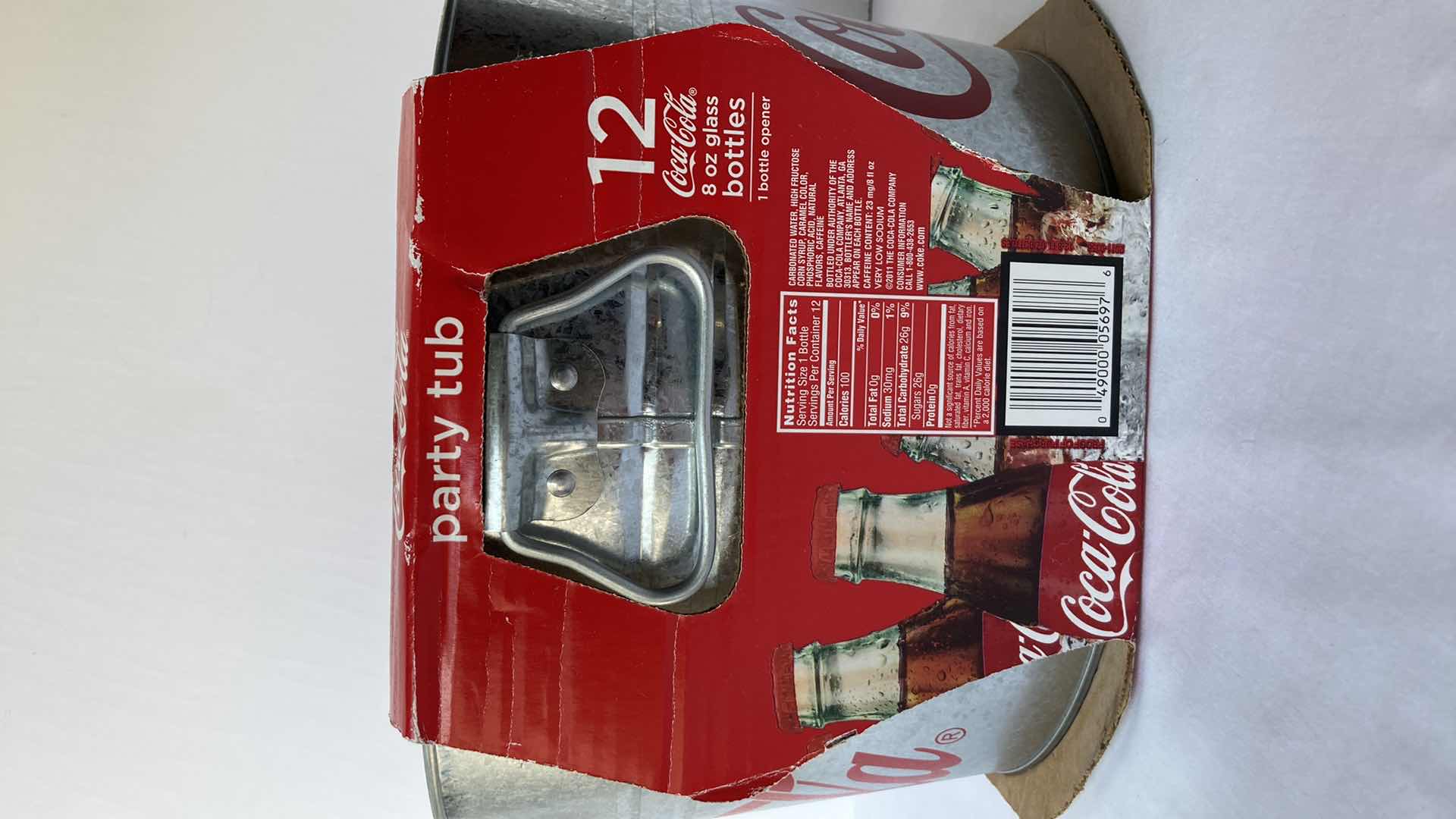 Photo 1 of NEW COCA-COLA PARTY TIN TUB W 12 8OZ FULL GLASS BOTTLES 14.5” X 9”