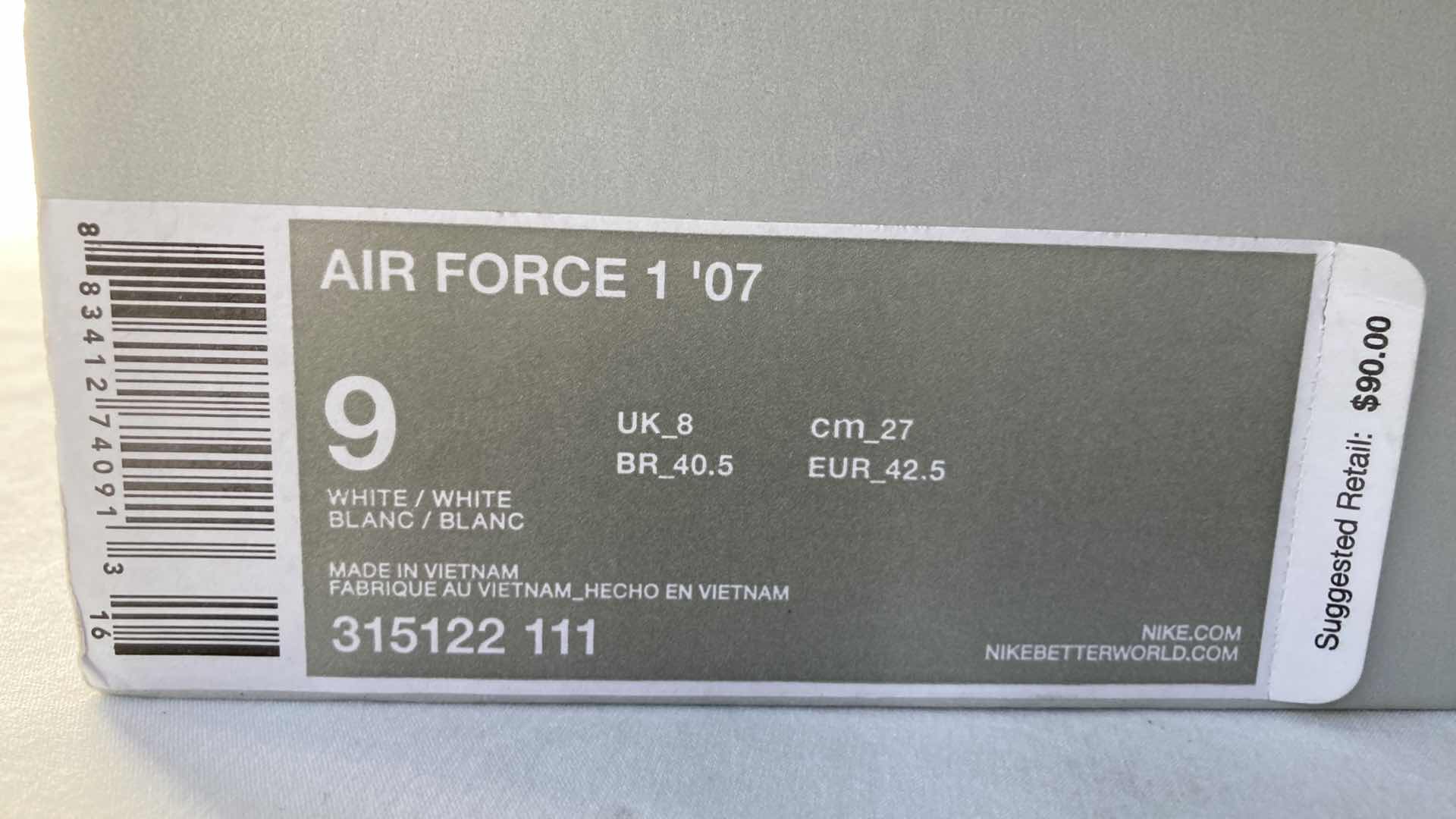 Photo 1 of NIKE AIR FORCE 1 ‘07 SHOES SIZE 9 W BOX