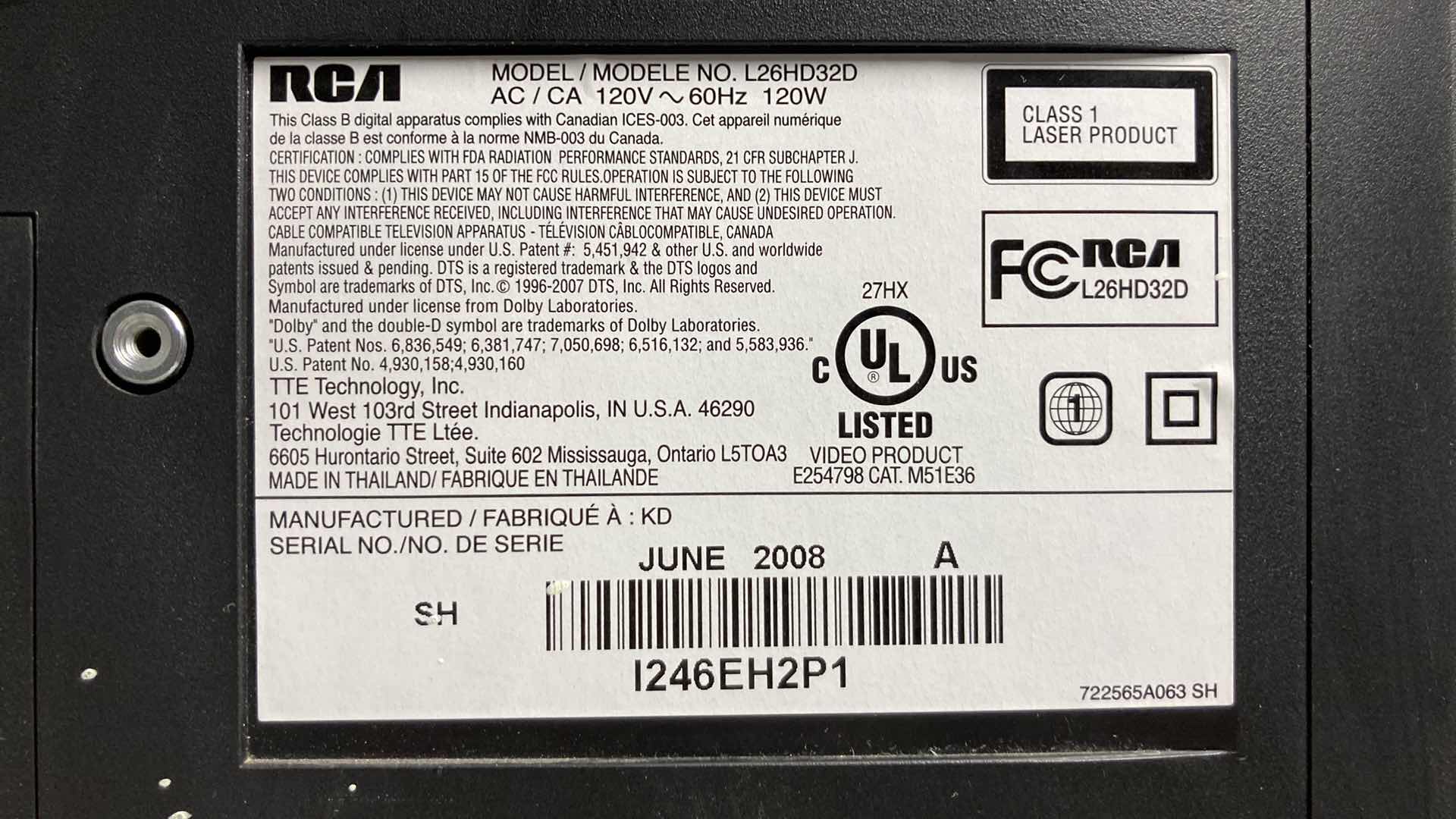 Photo 1 of RCA BUILT IN DVD PLAYER 26” HDTV MODEL L26HD32D