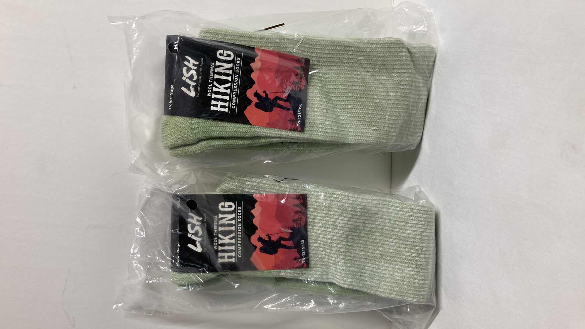 Photo 1 of NEW LISH SAGE WOOL THERMAL HIKING COMPRESSION SOCKS SIZE M/L (2)