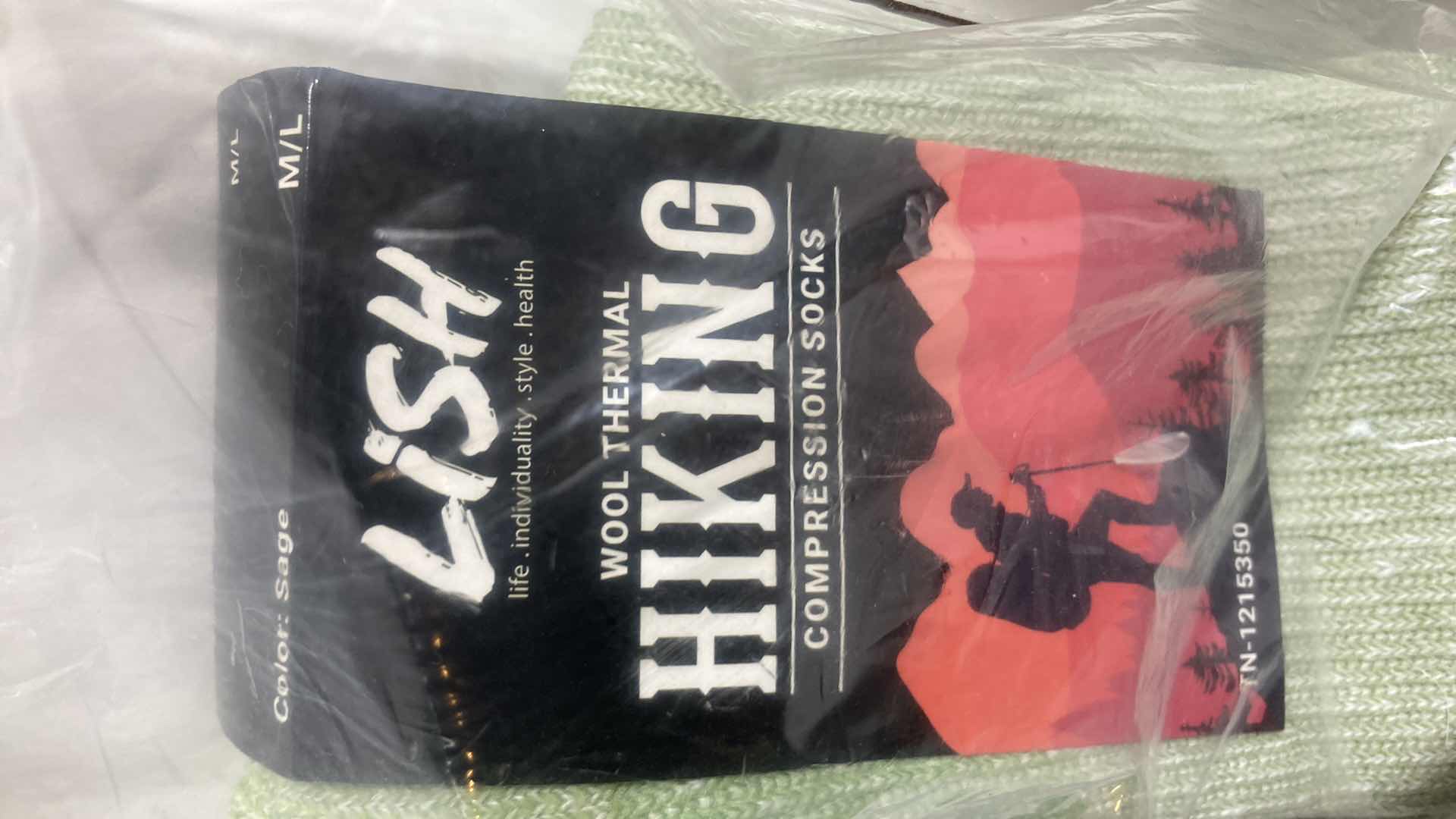 Photo 1 of NEW LISH SAGE WOOL THERMAL HIKING COMPRESSION SOCKS SIZE M/L (2)