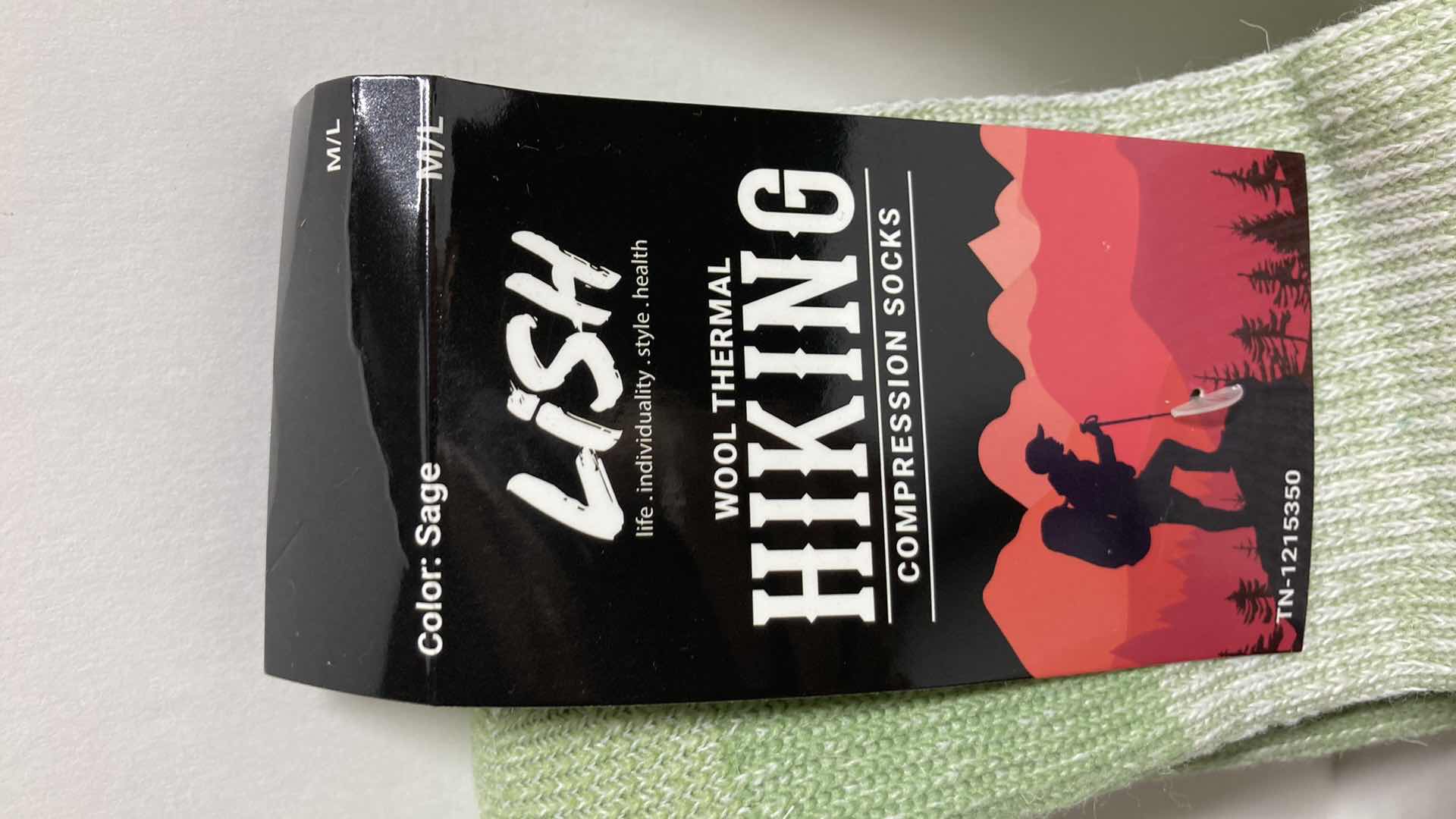 Photo 1 of NEW LISH SAGE WOOL THERMAL HIKING COMPRESSION SOCKS SIZE M/L (3)