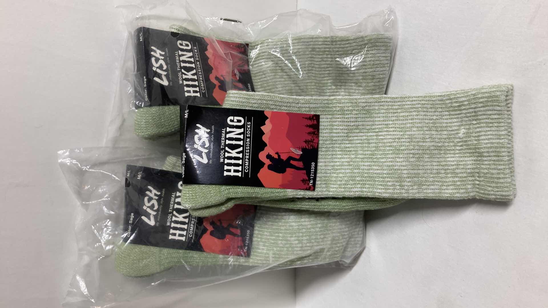 Photo 1 of NEW LISH SAGE WOOL THERMAL HIKING COMPRESSION SOCKS SIZE M/L (3)
