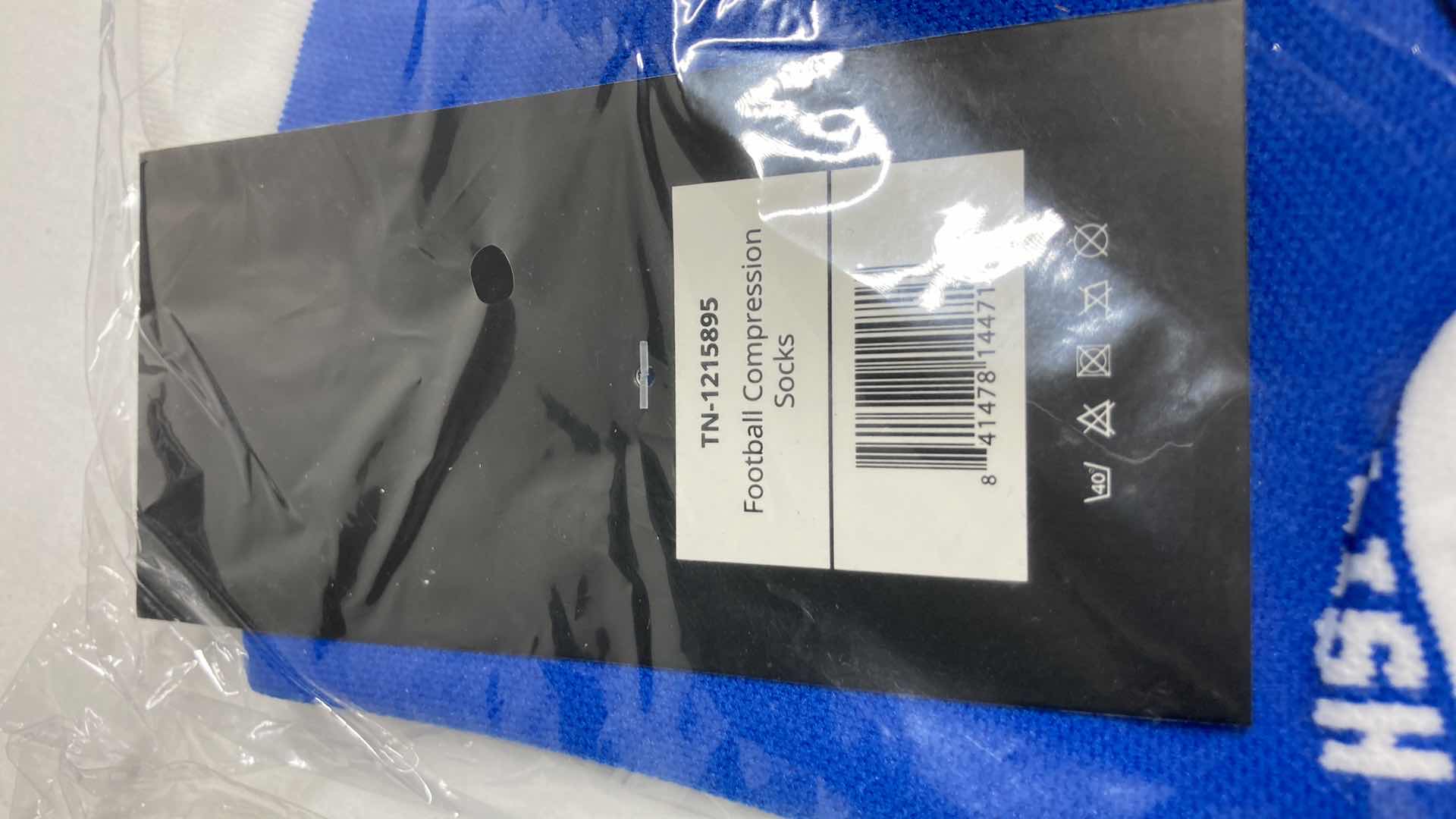 Photo 1 of NEW LISH BLUE/WHITE FOOTBALL COMPRESSION SOCKS SIZE M/L (3)