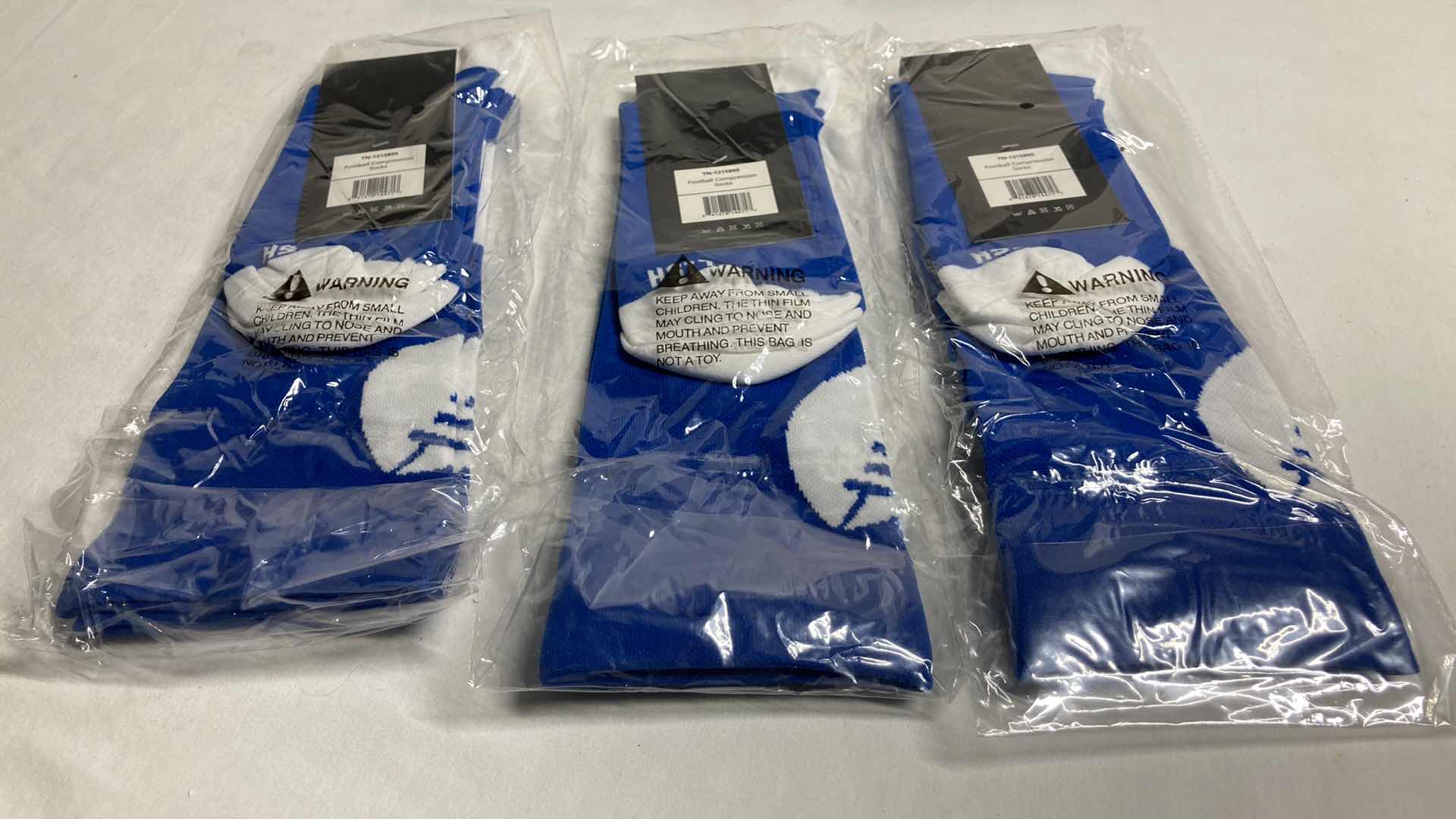 Photo 1 of NEW LISH BLUE/WHITE FOOTBALL COMPRESSION SOCKS SIZE M/L (3)