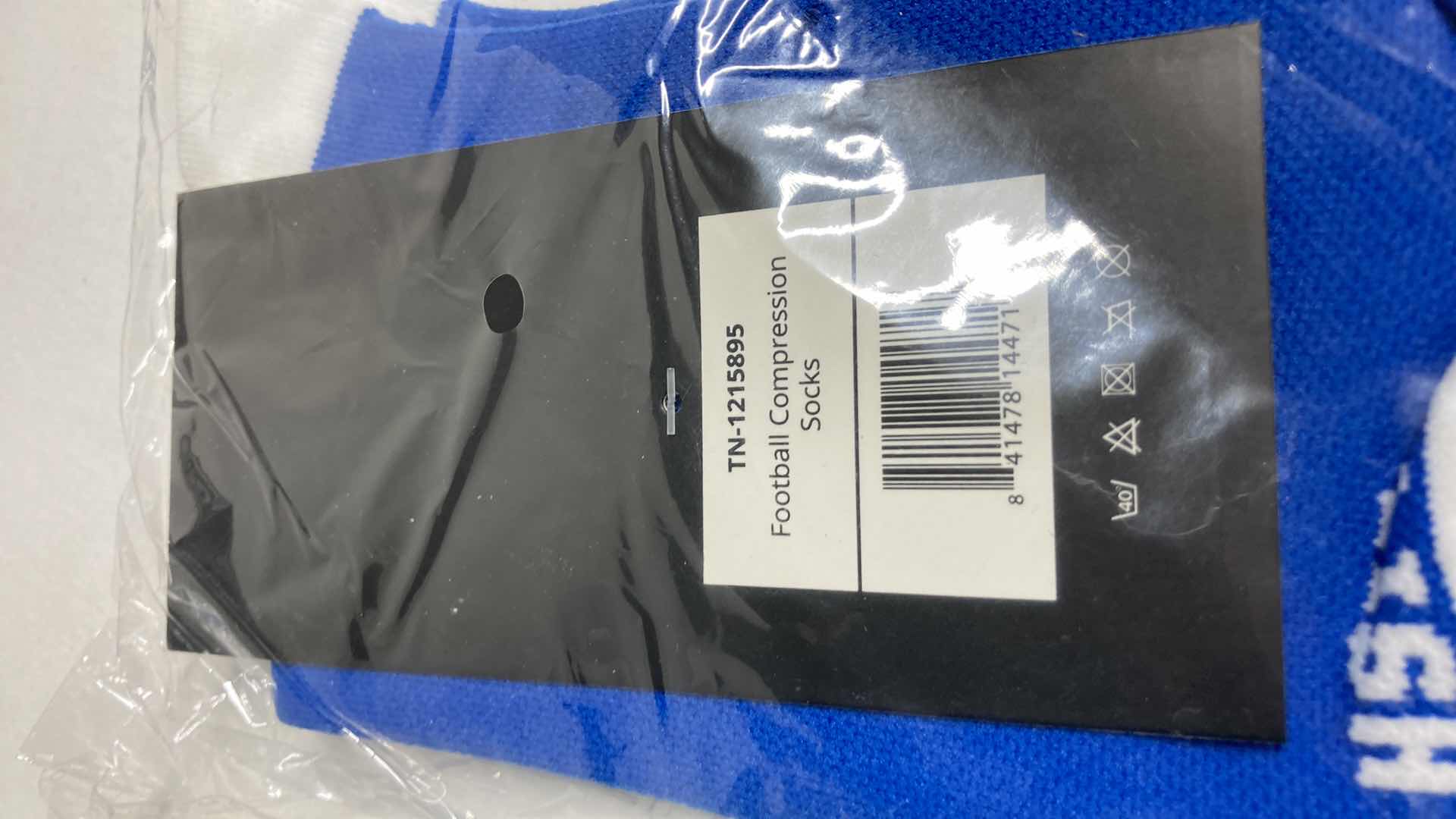 Photo 1 of NEW LISH BLUE/WHITE FOOTBALL COMPRESSION SOCKS SIZE M/L (3)