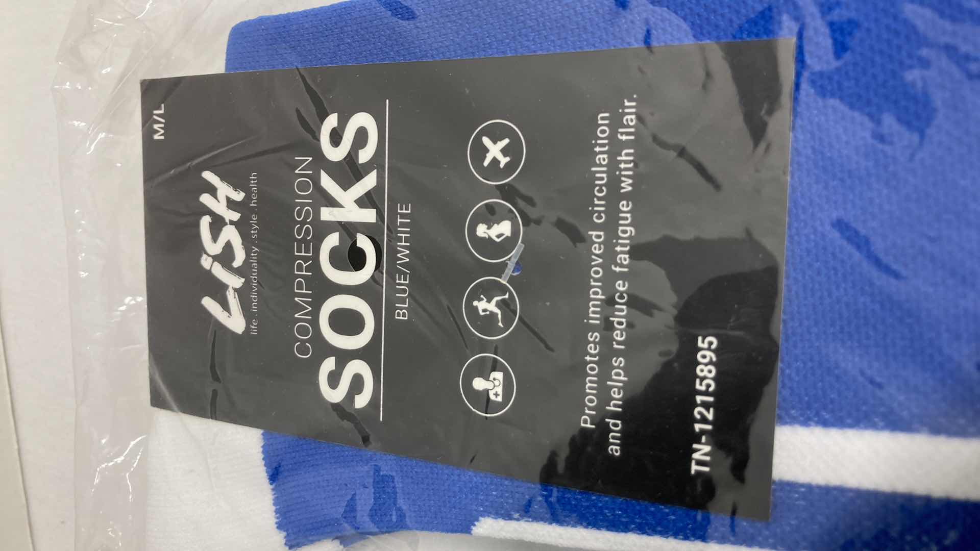 Photo 1 of NEW LISH BLUE/WHITE FOOTBALL COMPRESSION SOCKS SIZE M/L (3)