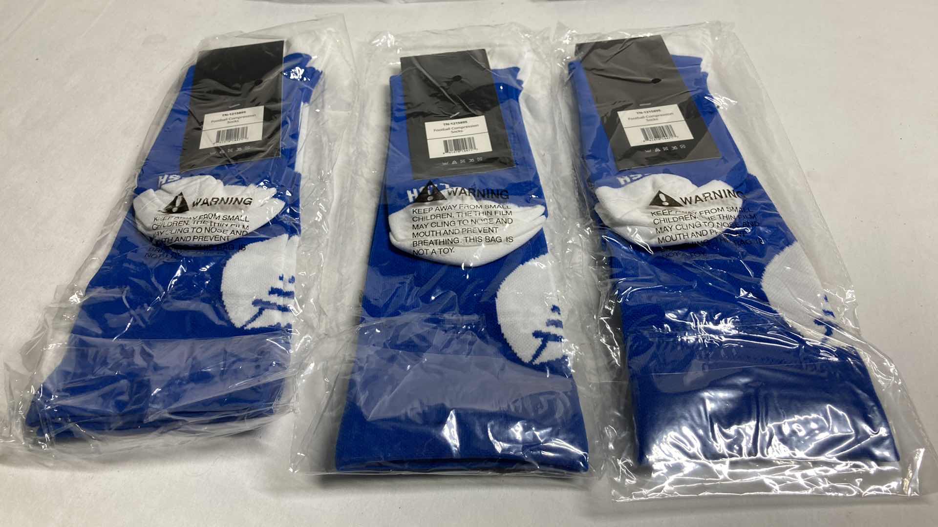 Photo 1 of NEW LISH BLUE/WHITE FOOTBALL COMPRESSION SOCKS SIZE M/L (3)