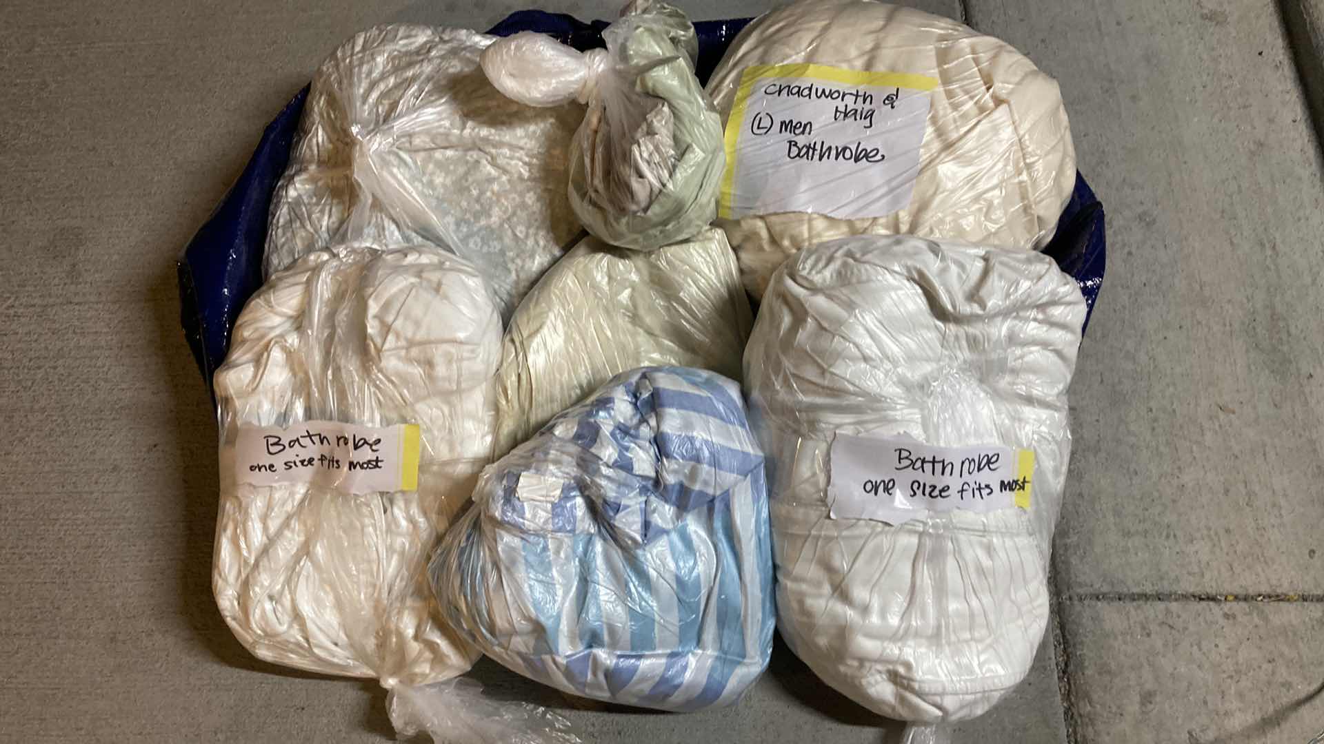 View 1 of BATHROBES (3) & SHEETS (4) VARIOUS SIZES & COLORS W NYLON BAG