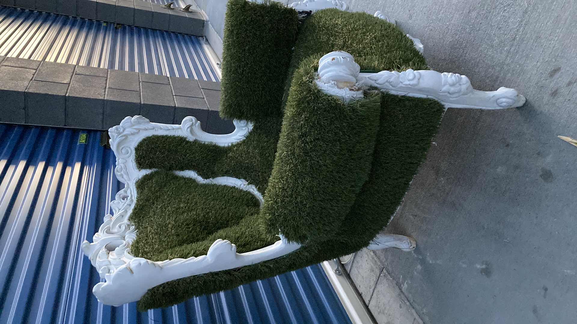 Photo 1 of POLREY VICTORIAN STYLE RESIN & TURF UPHOLSTERED CHAIR 38” X 32” H43”