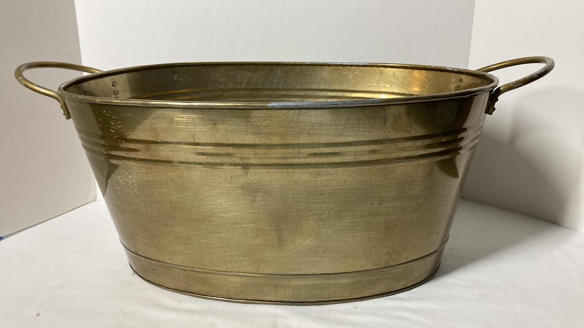 Photo 1 of BRASS FINISH METAL WASH BUCKET  24” X 13” H9.25”
