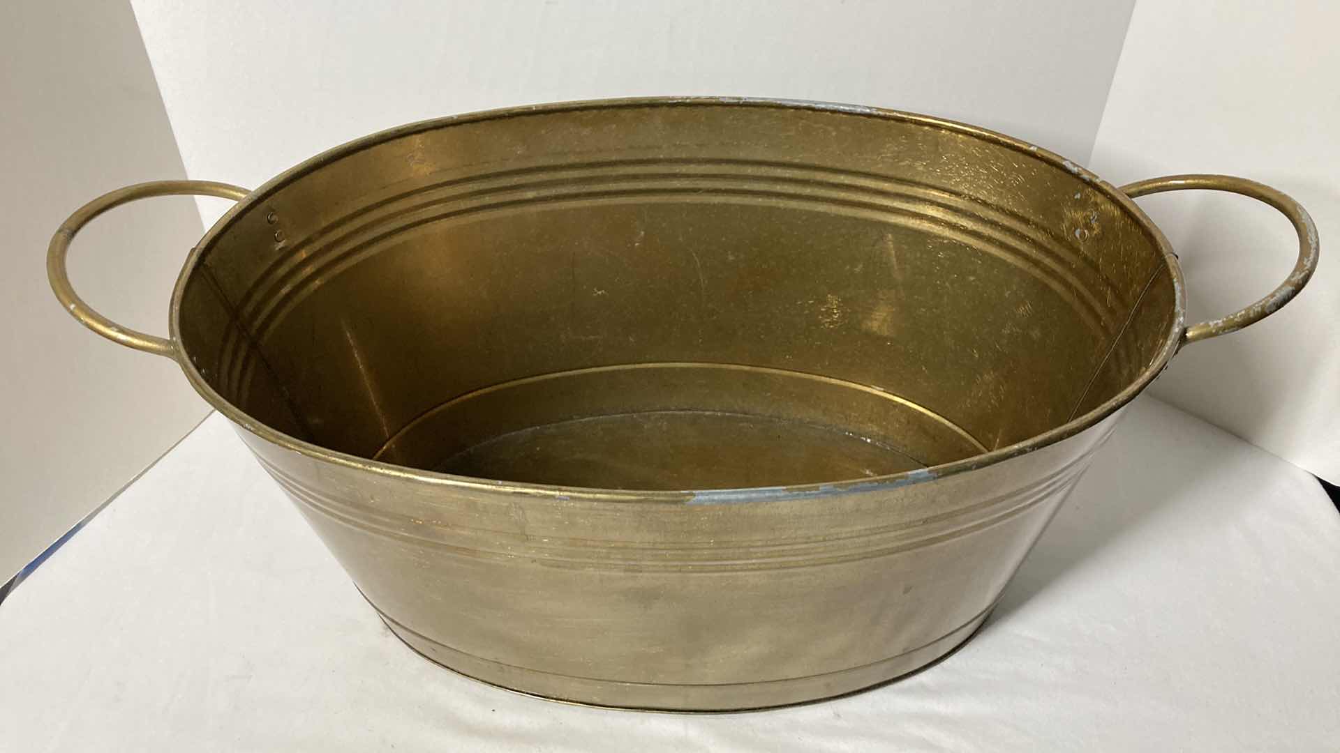 Photo 2 of BRASS FINISH METAL WASH BUCKET  24” X 13” H9.25”