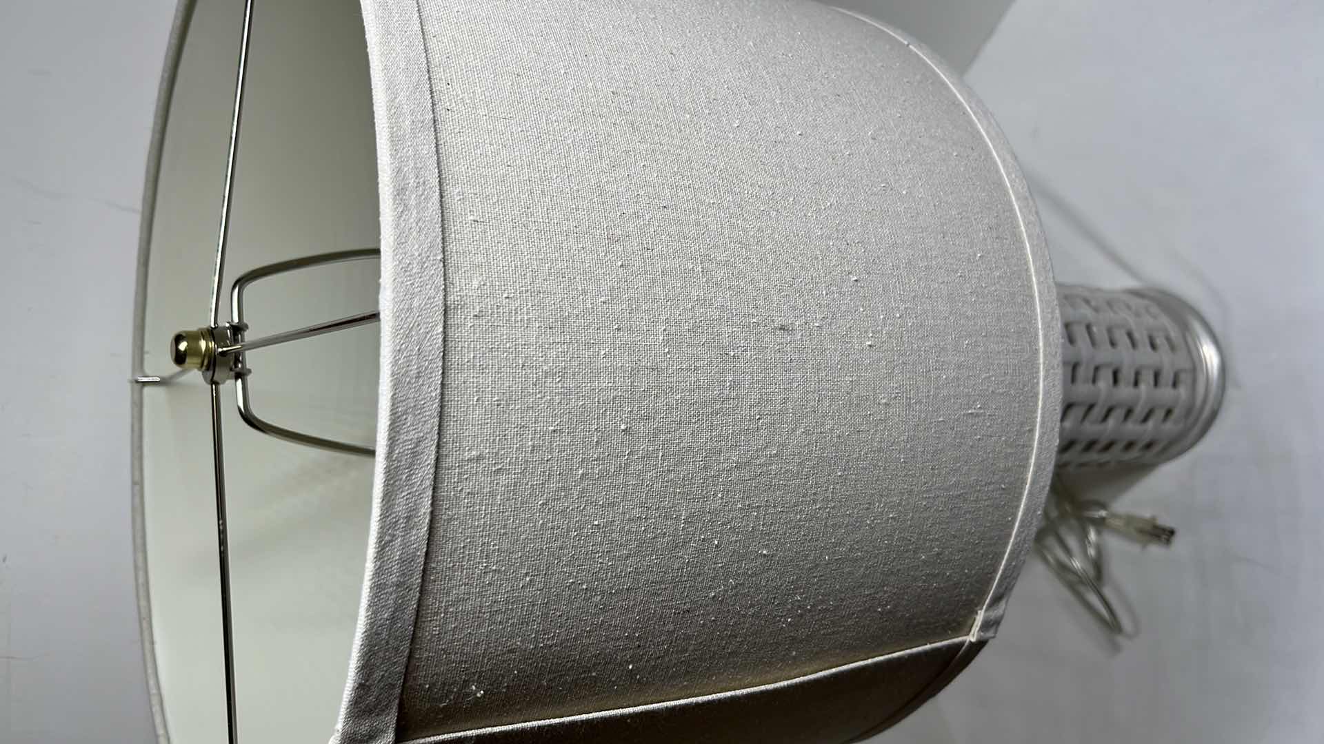 Photo 1 of BASKETWEAVE 30” CERAMIC TABLE LAMP W TWEED LAMPSHADE