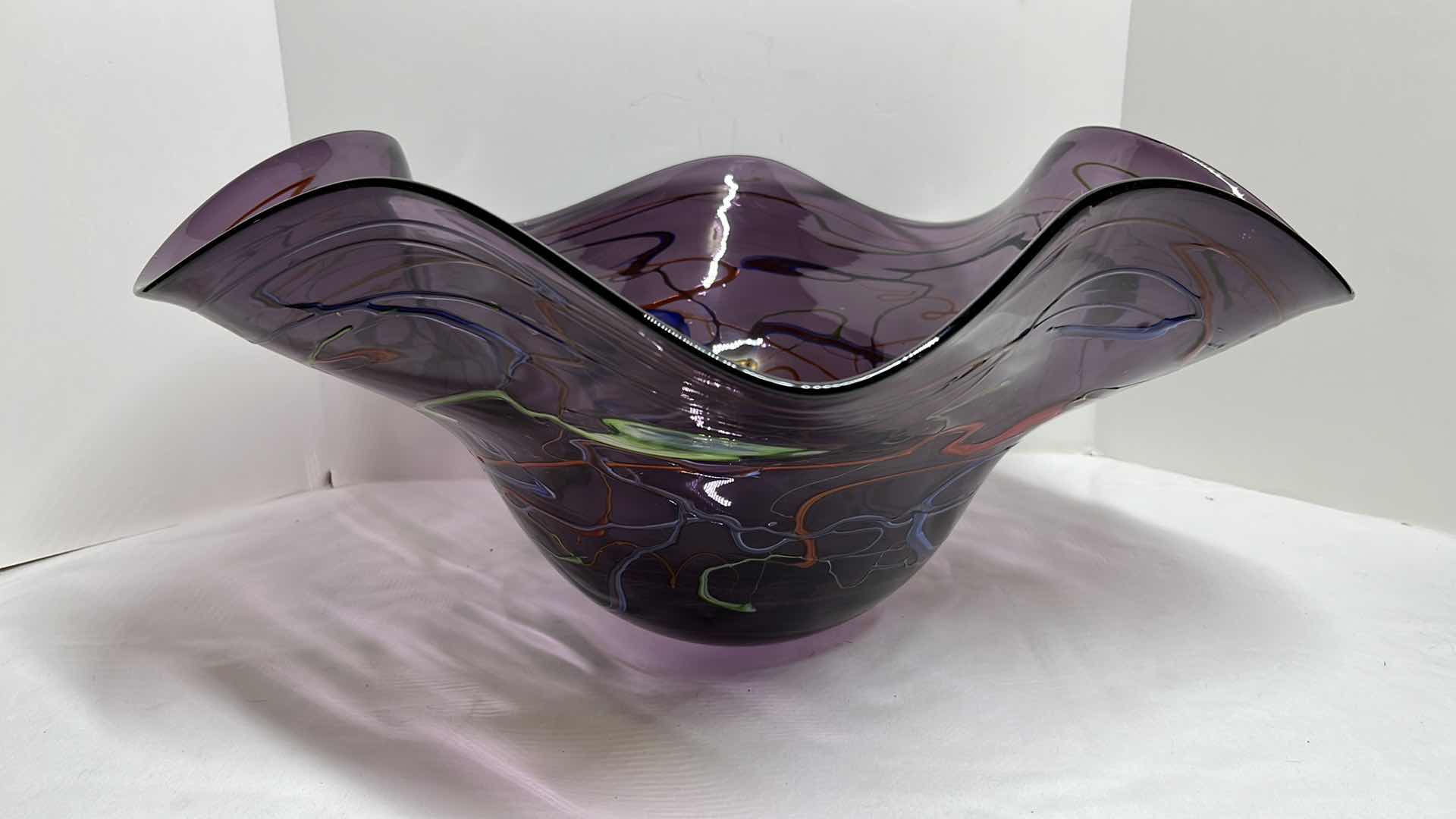 Photo 1 of AMETHYST GLASS CENTERPIECE BOWL W RUFFLE RIM 22” X 20” H10”