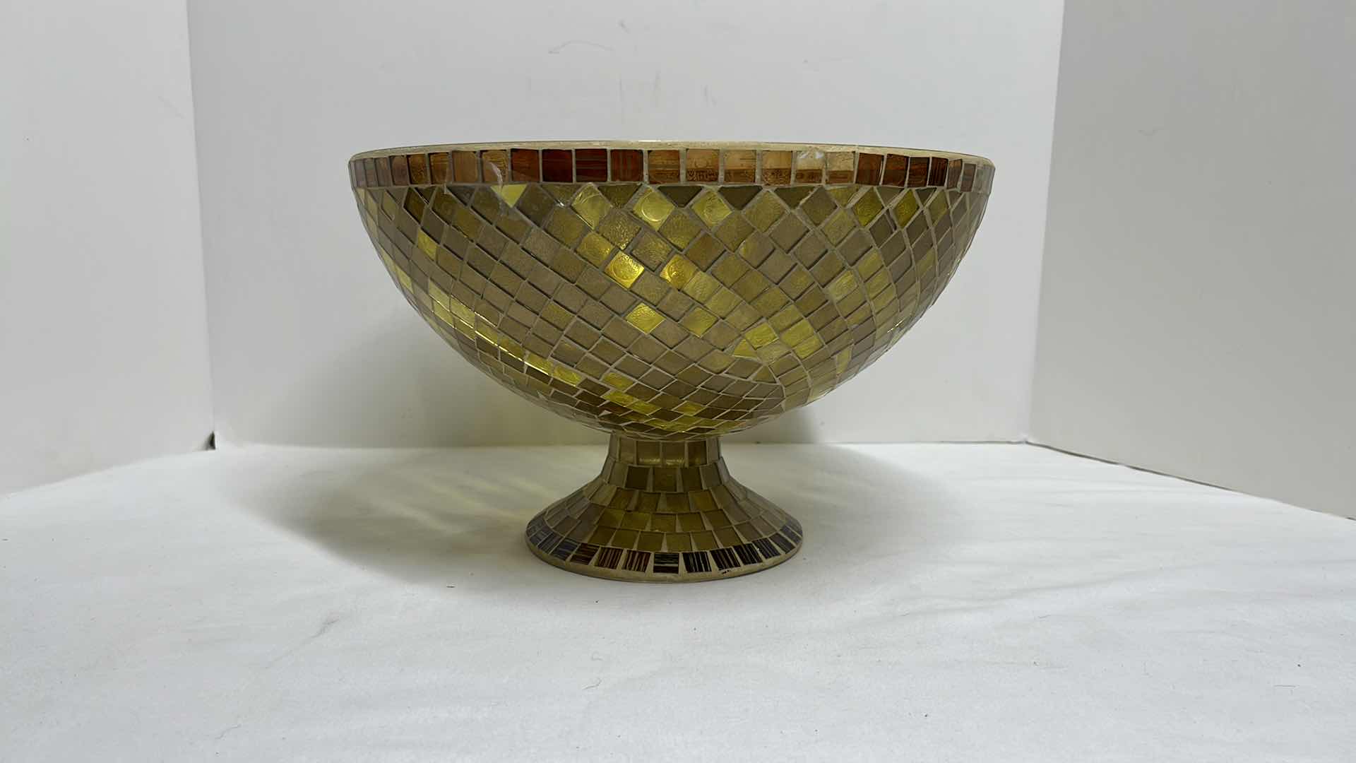 Photo 1 of MOSAIC GLASS PEDESTAL CENTERPIECE BOWL 12.5” X 12.5” H8”