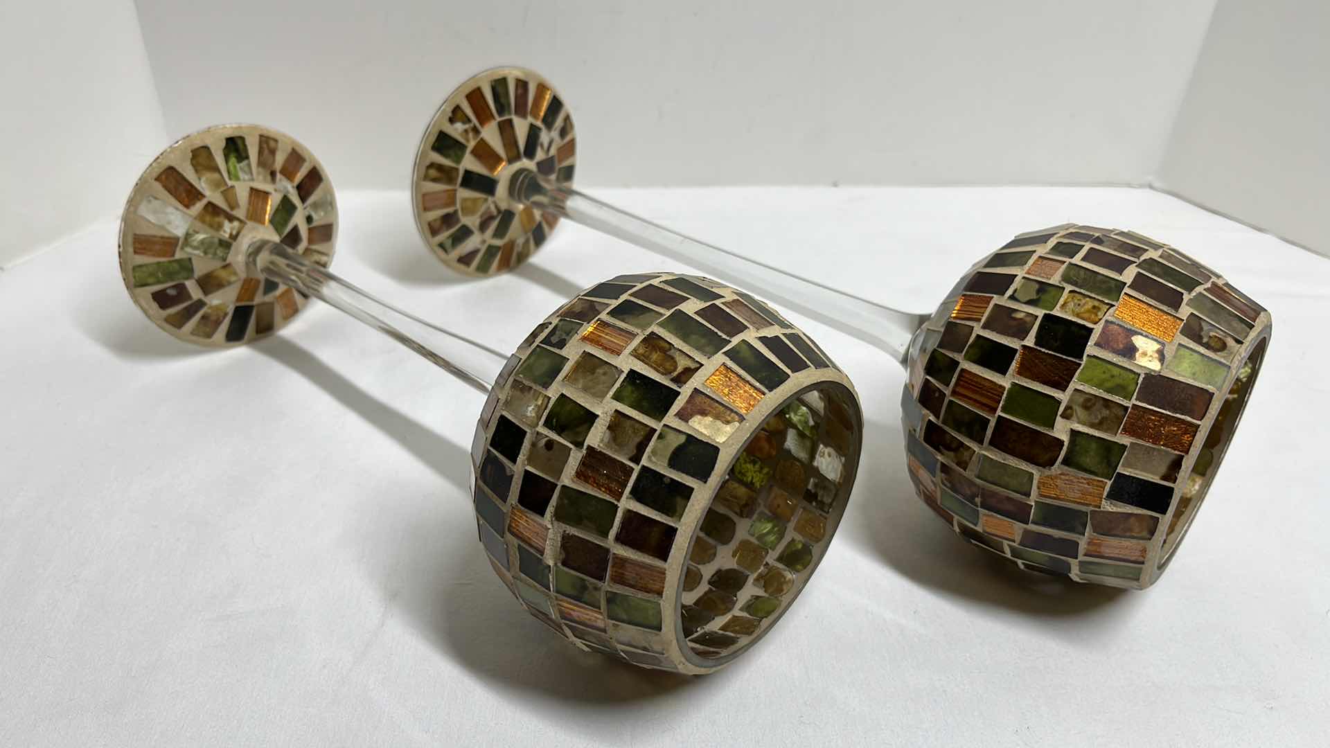 Photo 1 of MOSAIC GLASS CANDLE HOLDERS H12” & H14”