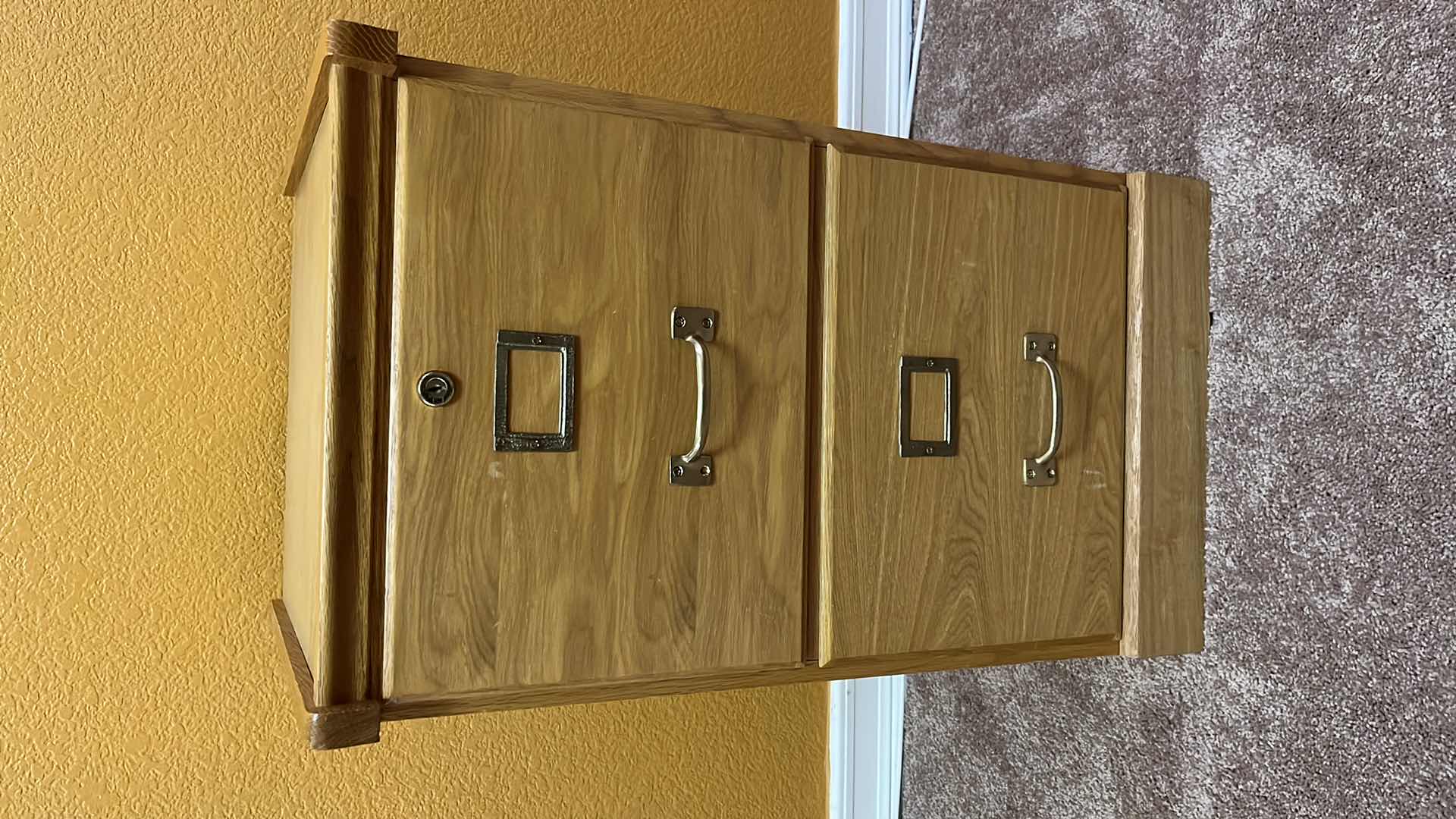 Photo 1 of 2-DRAWER WOOD FILING CABINET W HANGING FOLDER FRAMES  15.75”X 16” H28”